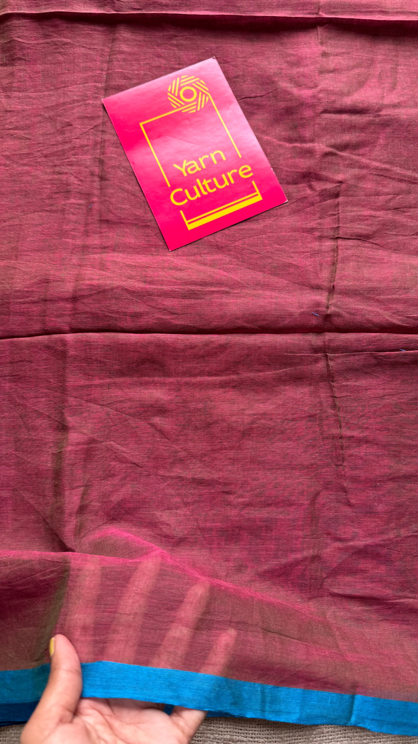 Terracotta brown with pink double shade and a persian blue border mul cotton saree - YCBCMCFE230