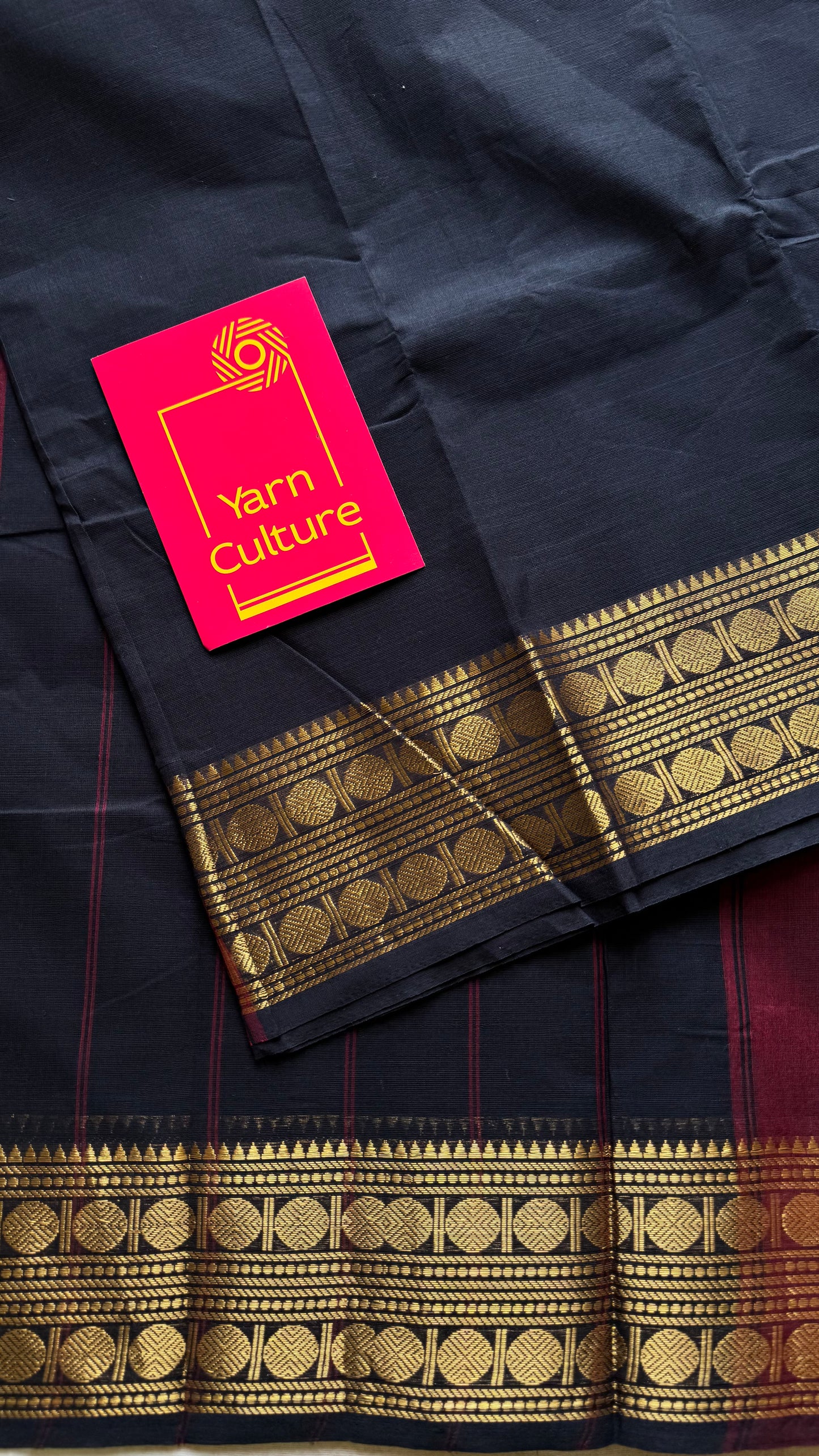 Chettinad cotton saree in black with zari motif border - YCCOTNJUCC08