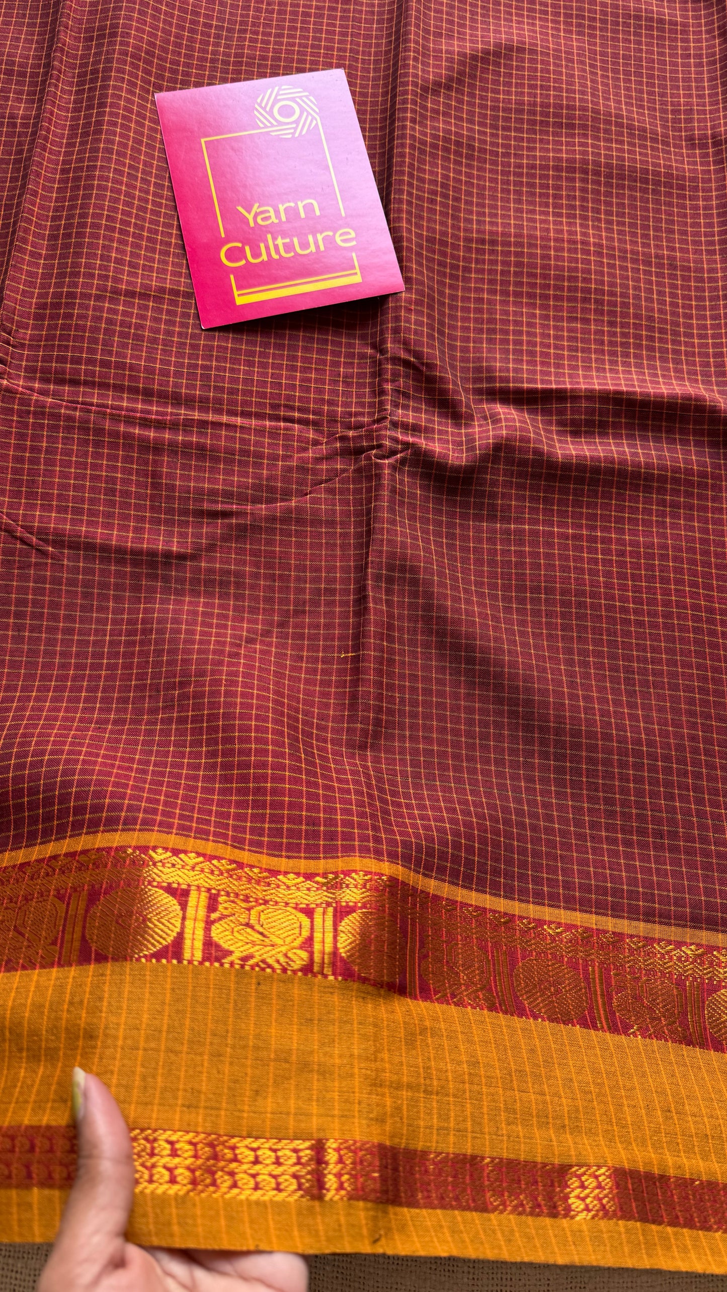Maroon checks with red and yellow ganga jamuna borders, premium narayanpet soft cotton - YCWOTDNPJA157
