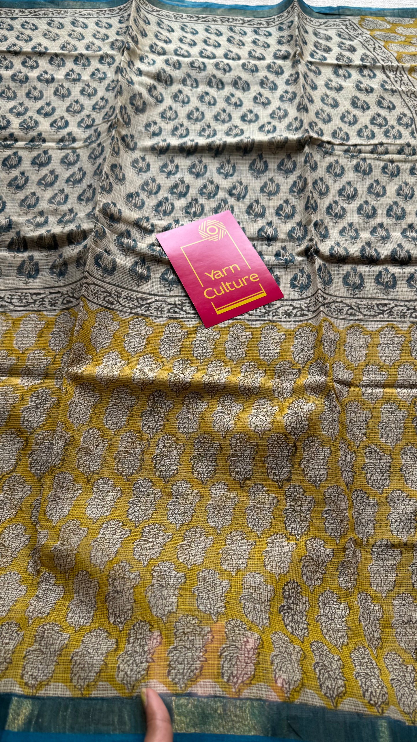 Pina Colada - Ivory with yellow kota doria saree, with gold zari border - YCTORKDAP12