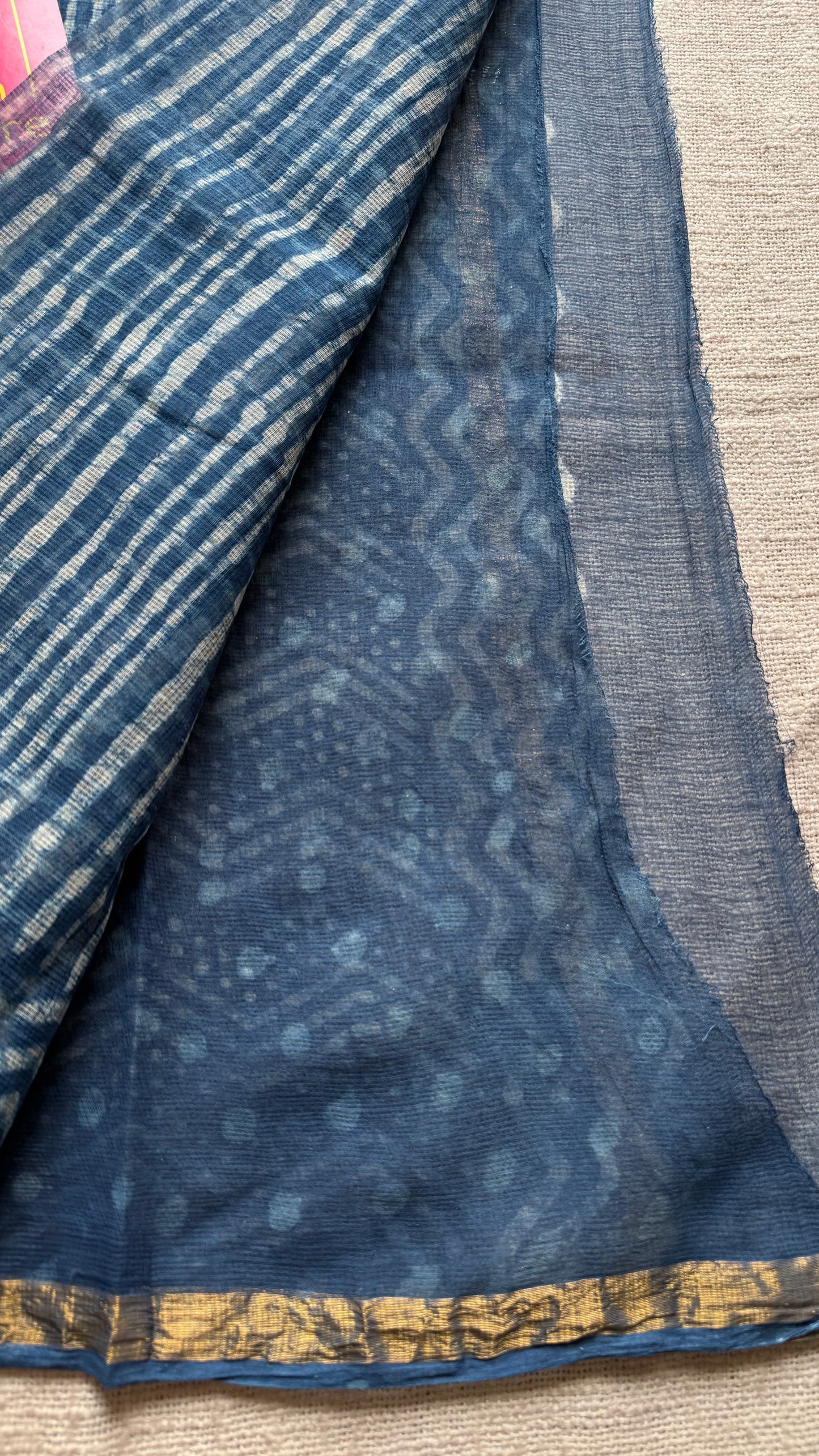 Zig Zag Zindagi - Indigo kota doria saree, with gold zari border - YCTORKDAP05