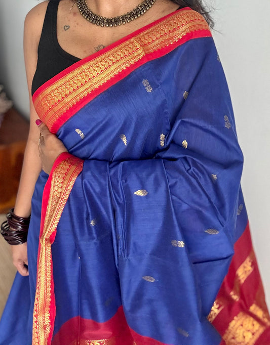 Royal blue with red, cotton silk - YCCOTNOCKCS13