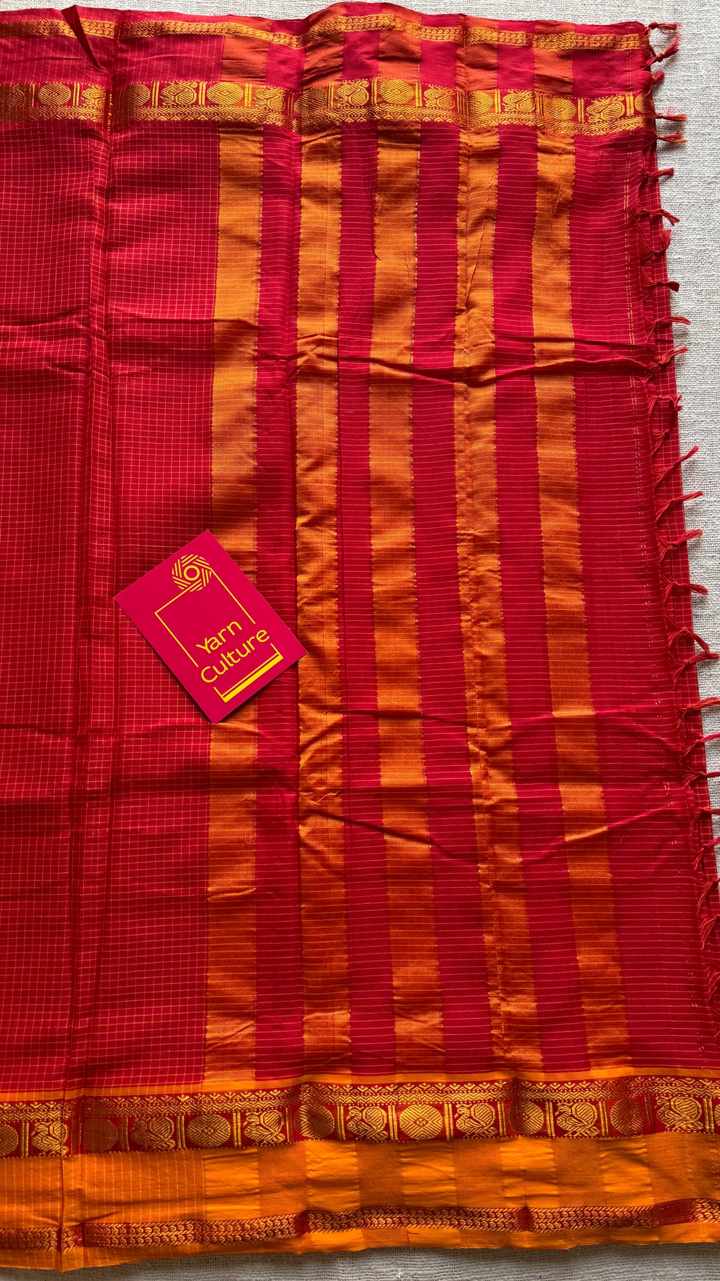 Red checks with red and yellow ganga jamuna borders, premium narayanpet soft cotton - YCWOTDNPJA158