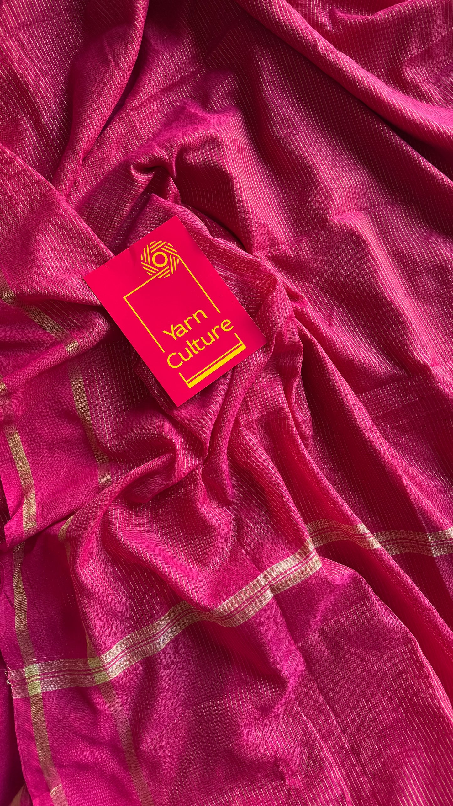 Hot pink, gap border, gold zari stripes, soft cotton - YCBCKCZDE124