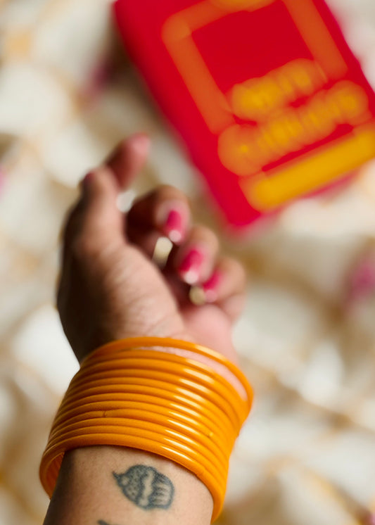 Yellow glass bangles, set of 12 - YCBANGL159