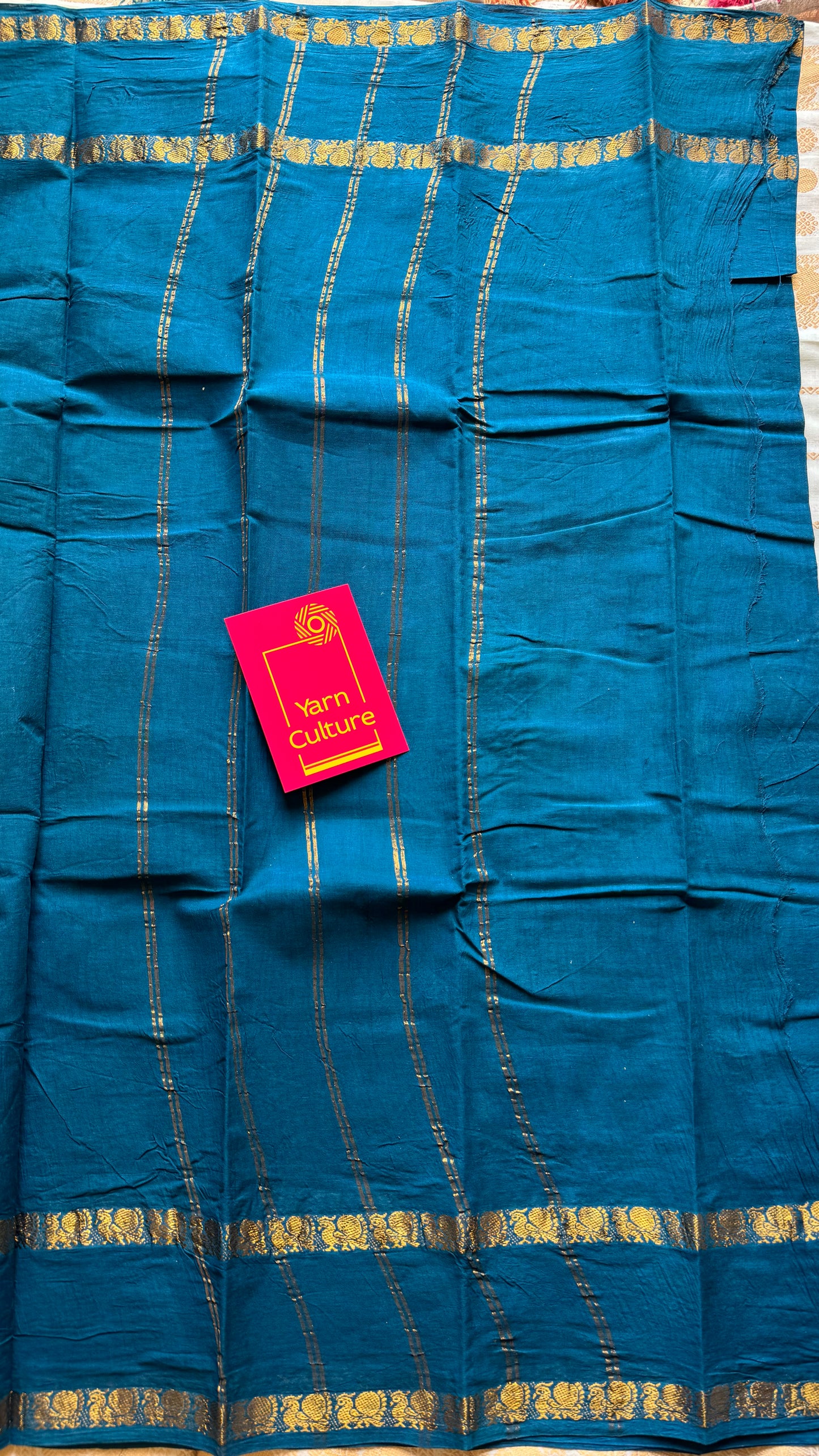 Peacock blue/teal rettaipettu peacock double bordered, kattuchayam dyed madurai cotton saree - YCTORKDJU30