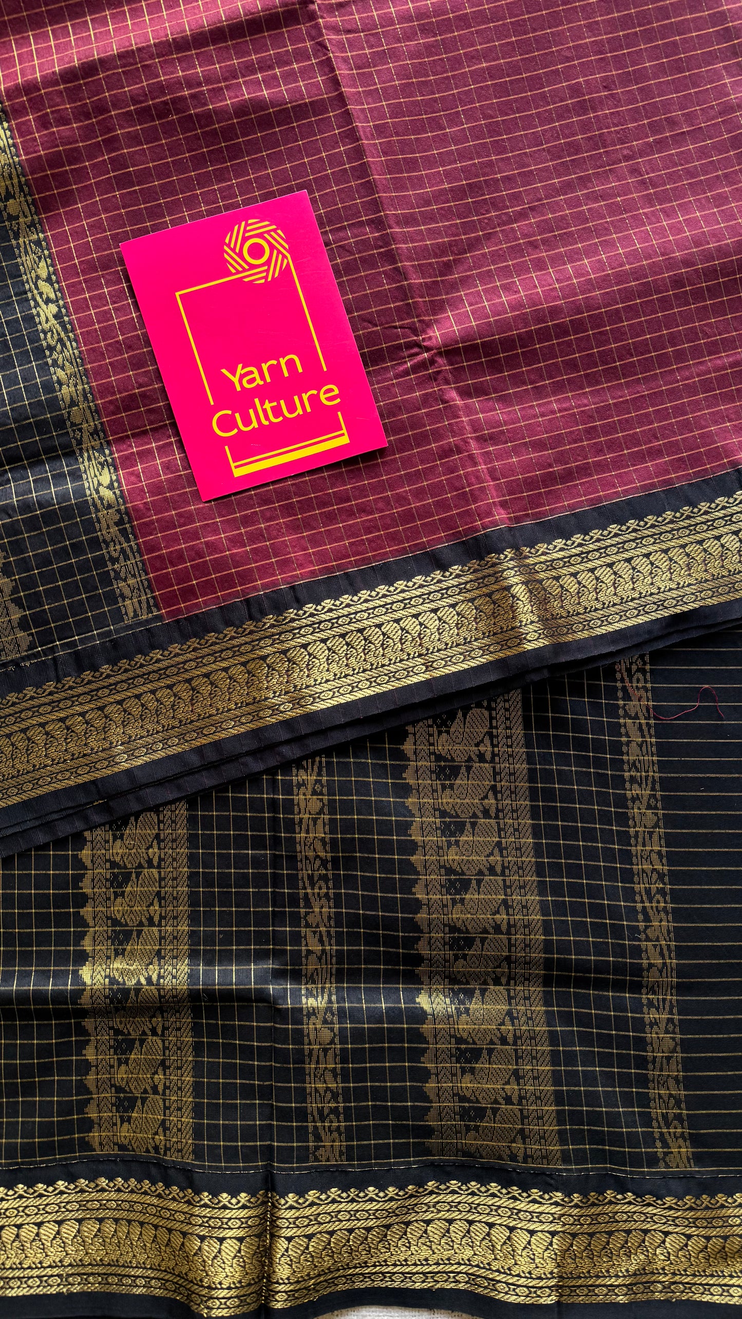 Maroon with black, checks - cotton silk - YCCOTNOCKC43