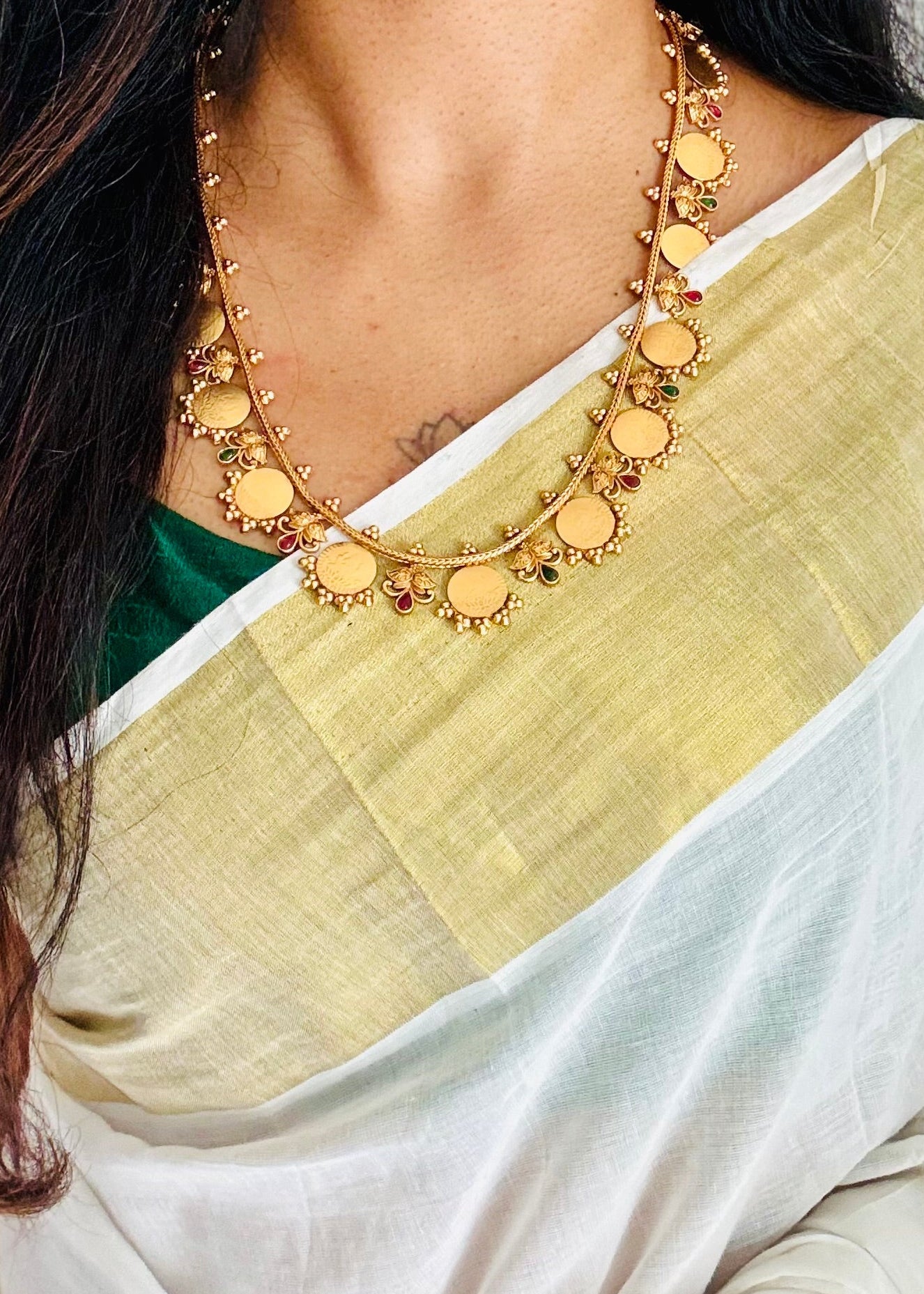 Long coin statement neckpiece, with earrings - YCGPNP729