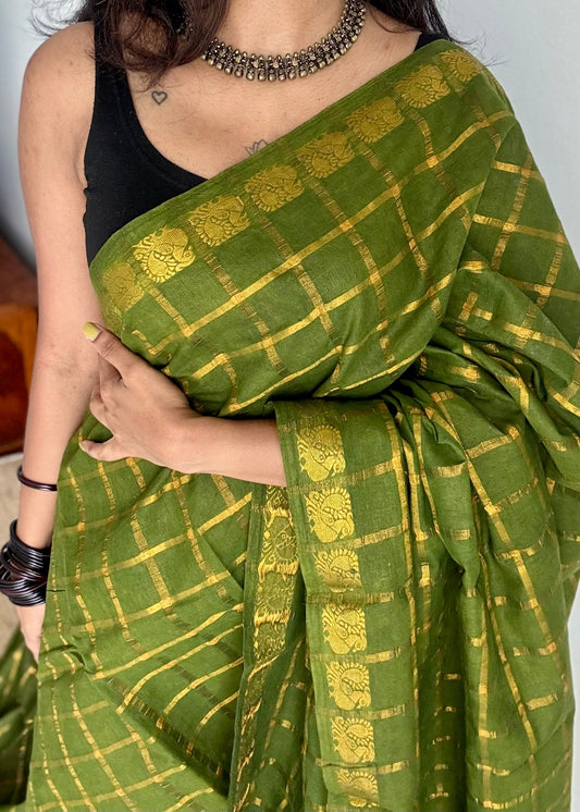 Green pavithra kattam sungudi, madurai cotton - YCCOTNSEMS96