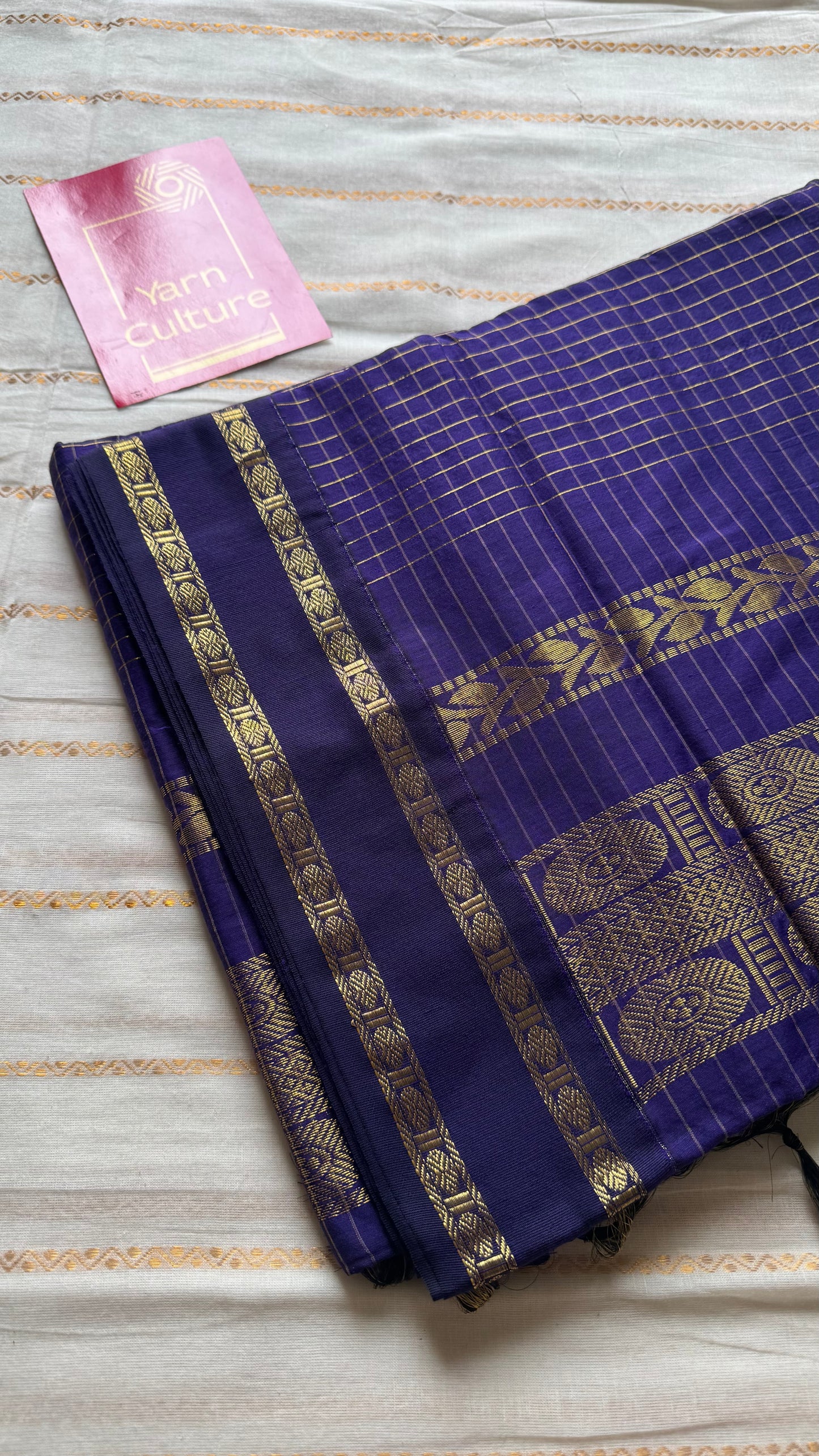 Purple, arani zari checks saree, cotton silk - YCCOTNAUG13