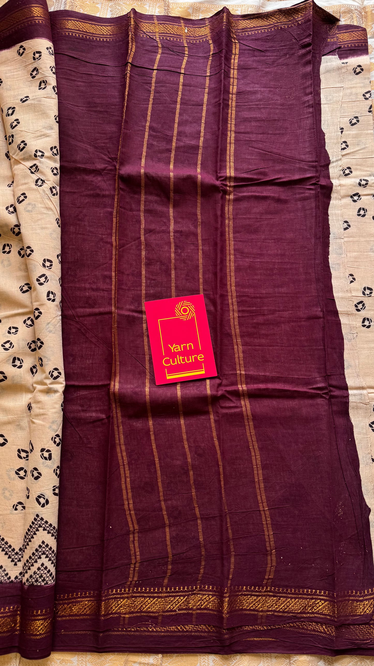 Ivory with maroon contrast, kattuchayam dyed madurai cotton saree - YCCOTNMA239