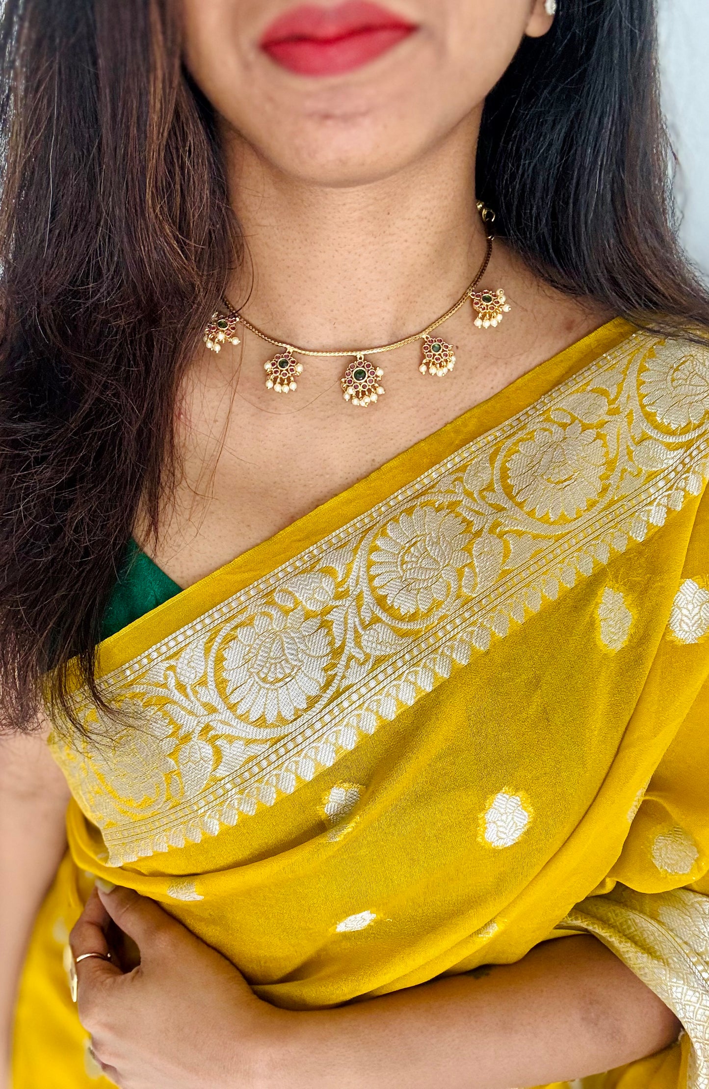 Multipendant ruby, green and pearl neckpiece - YCAGNP265