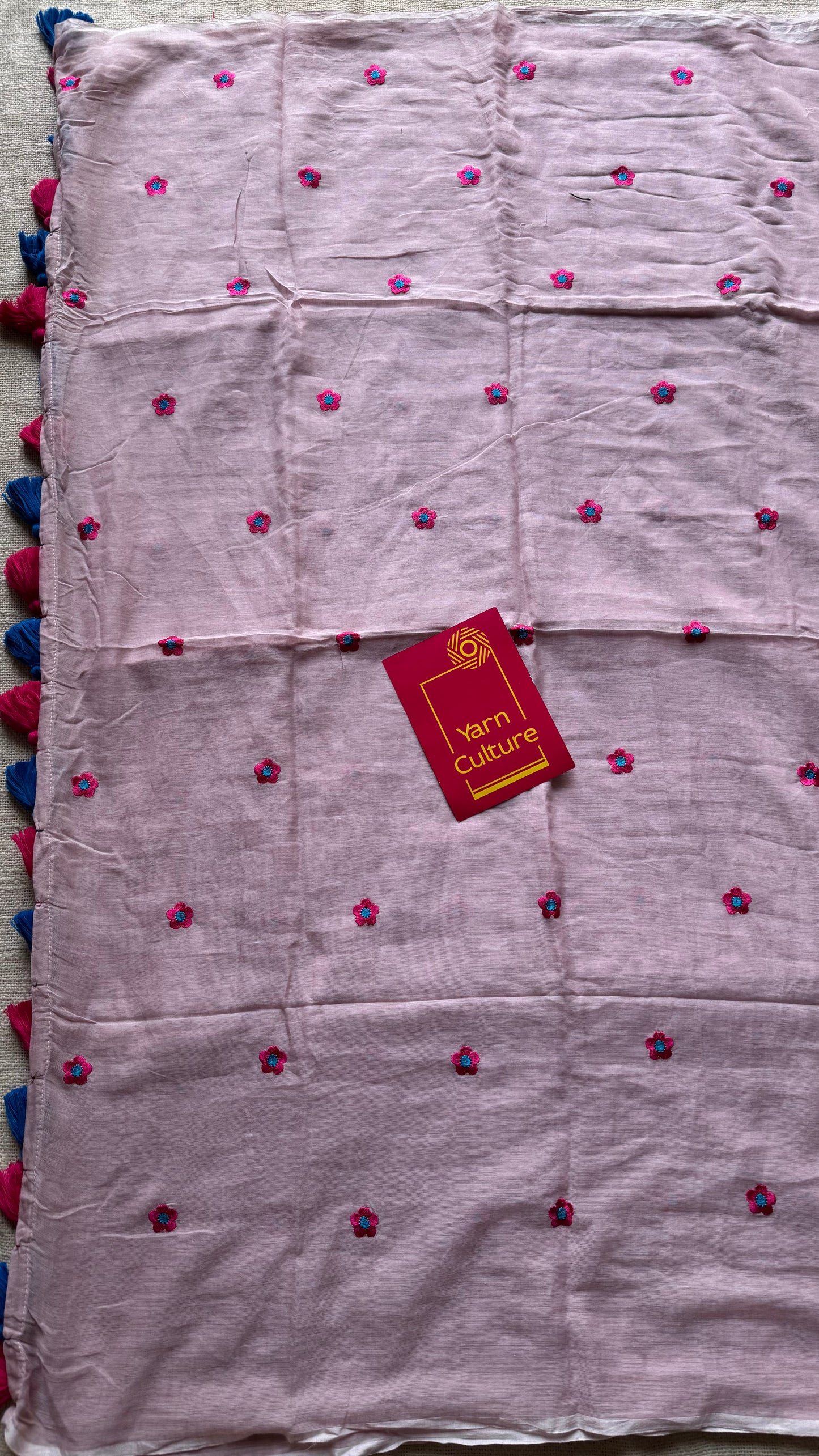 Pink floral embroidered mul cotton saree  - YCBCMCAP45