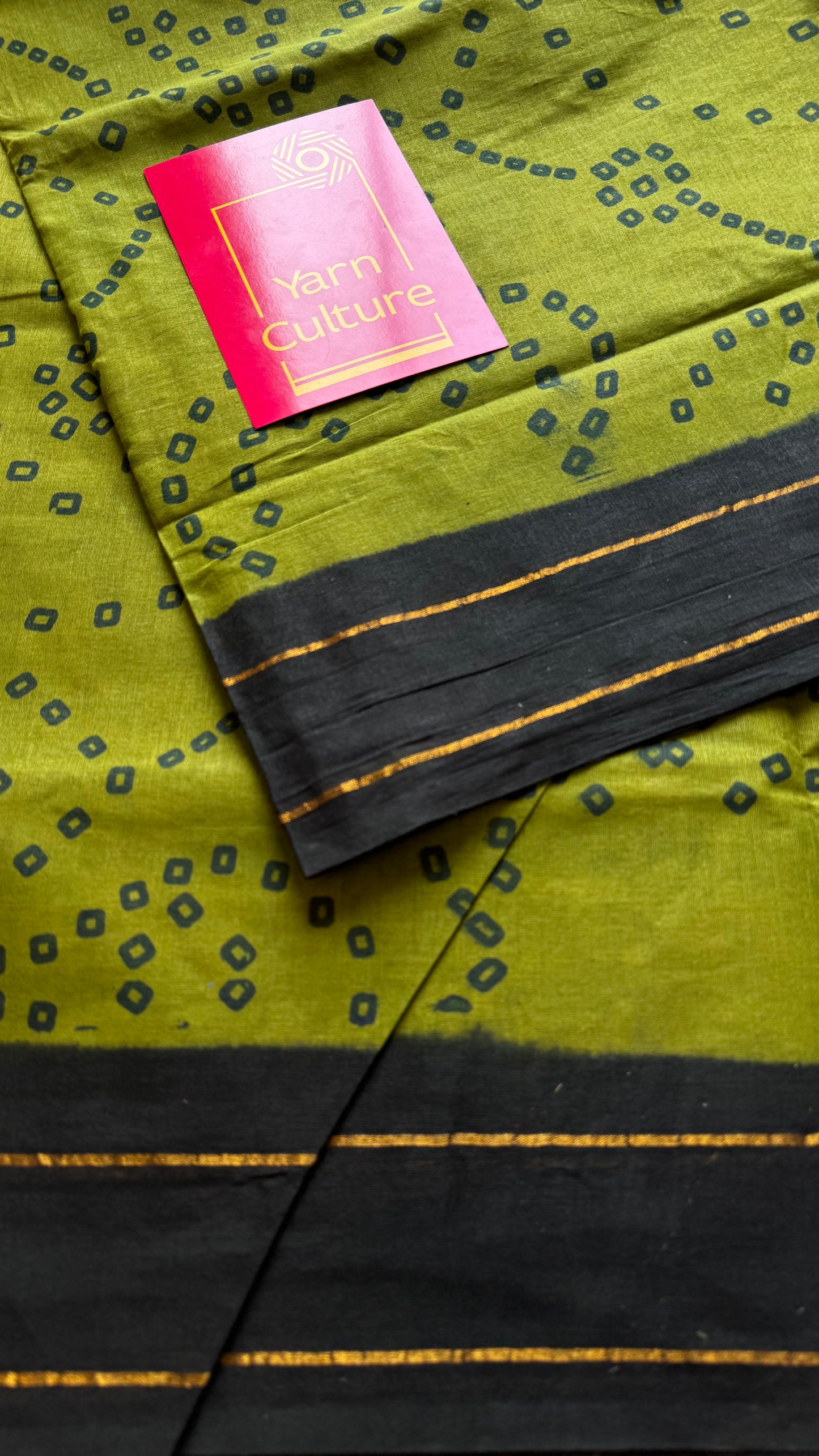 Green with black contrast, kattuchayam dyed madurai cotton saree - YCCOTNMA236