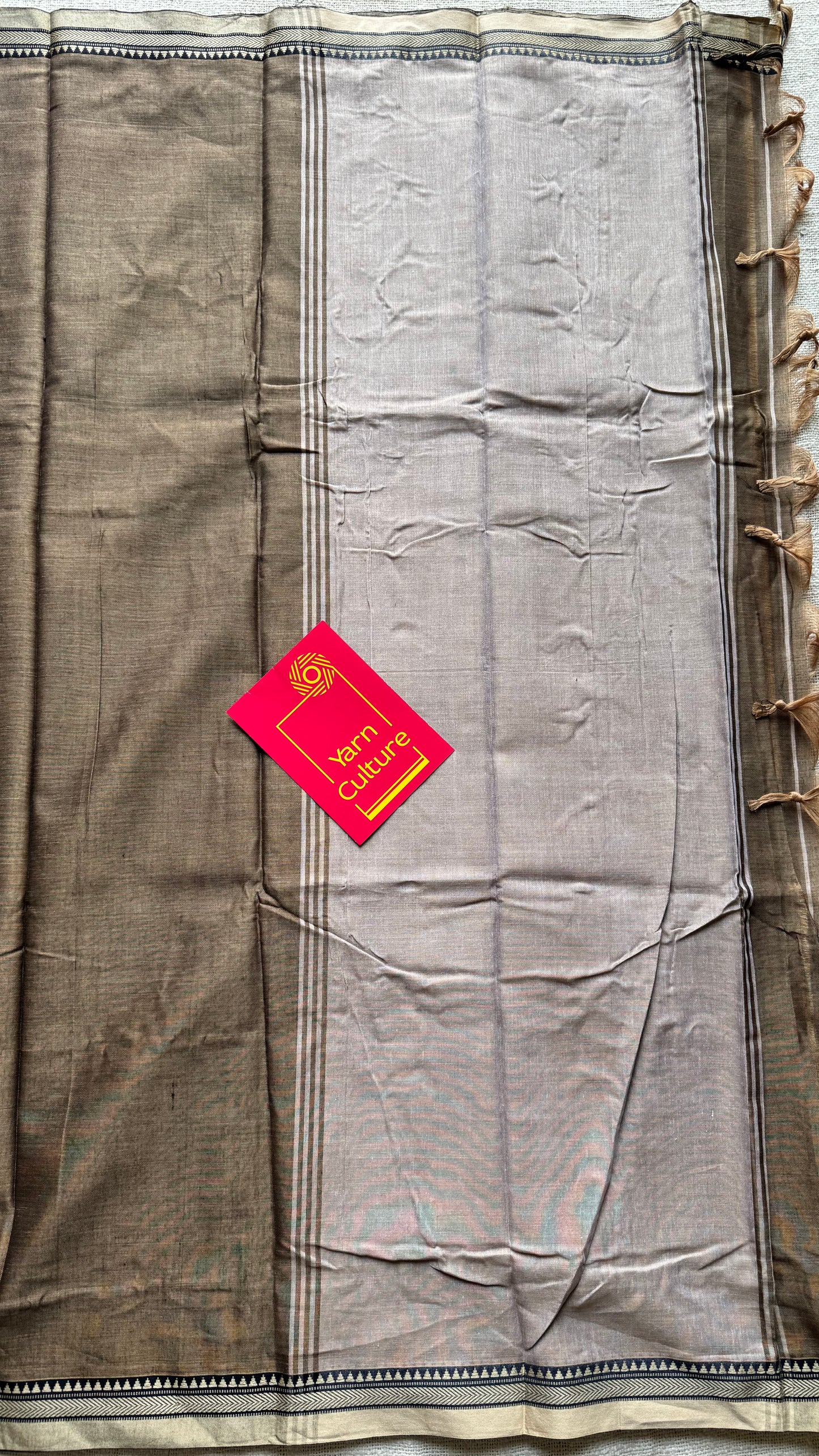 Warm grey with cream border narayanpet saree, soft cotton - YCWOTDNPFE33