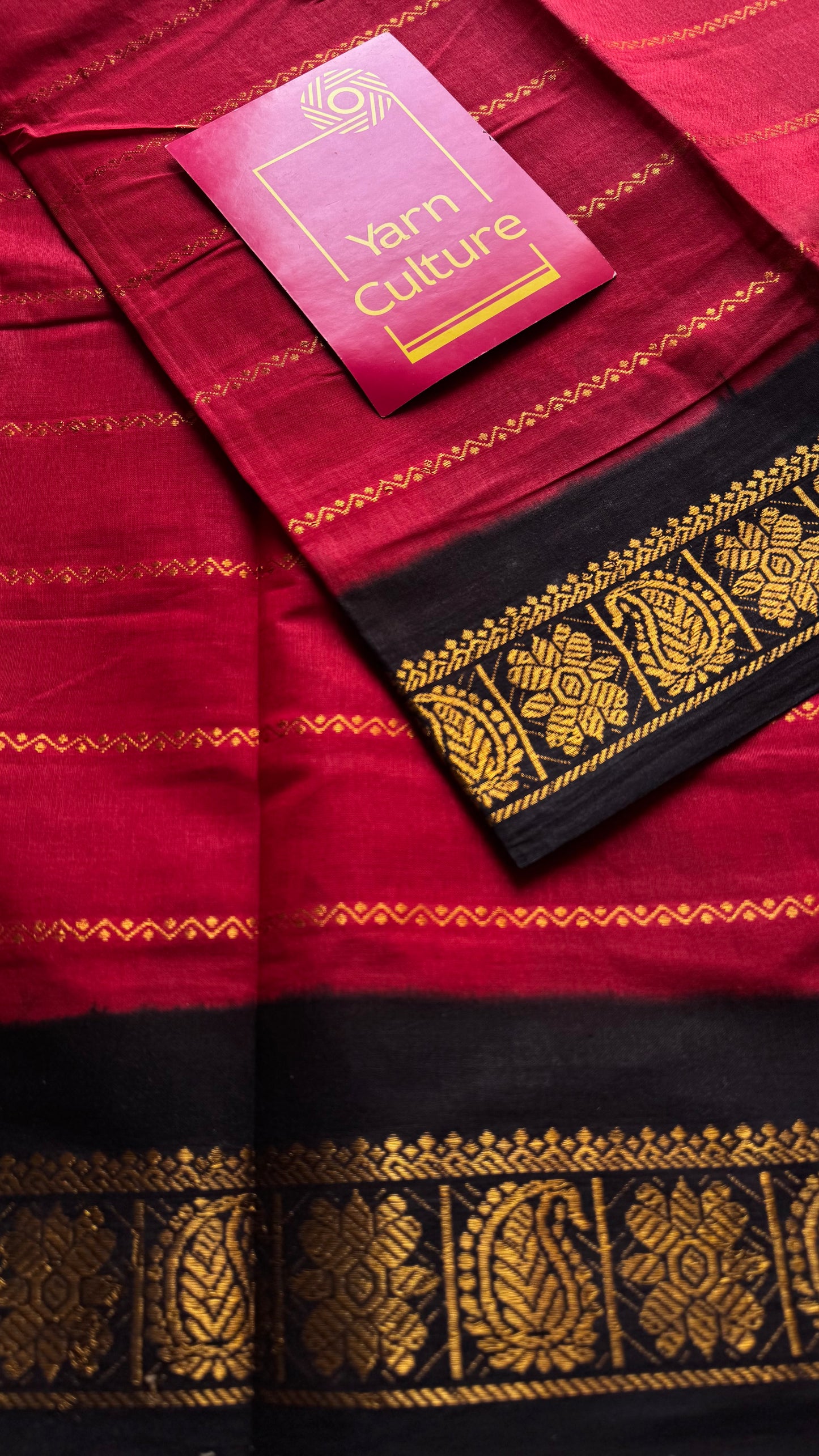 Red with black velthaari sungudi, kattuchayam dyed madurai cotton - YCCOTNMSAP140