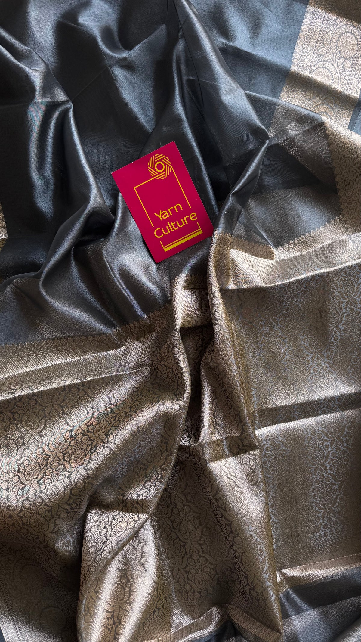 Grey tissue Banarasi saree with zari border - YCBLTOC91