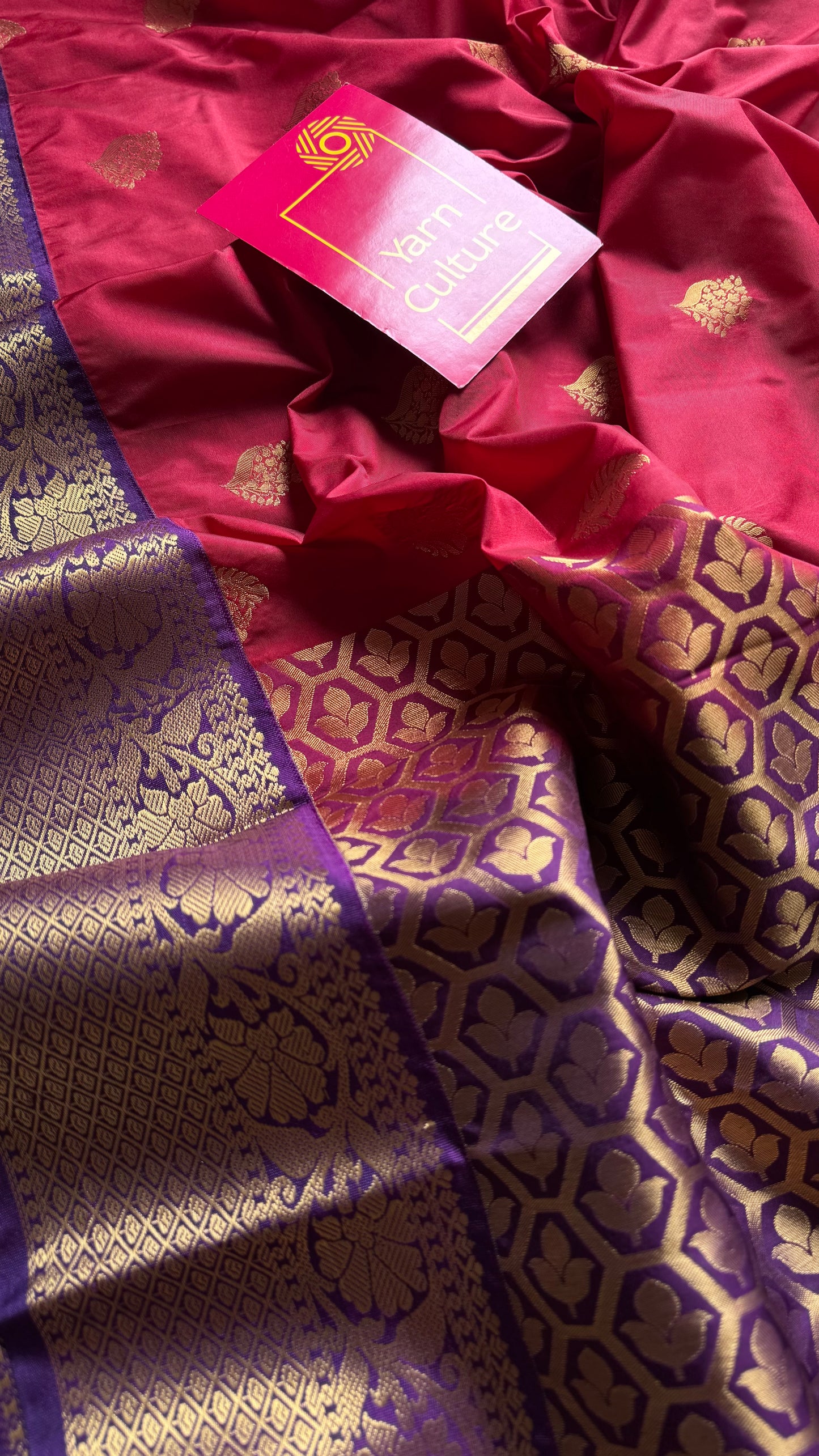 Ragini - crimson red with purple, handloom korvai semi silk - YCCOTNFEJUKS04