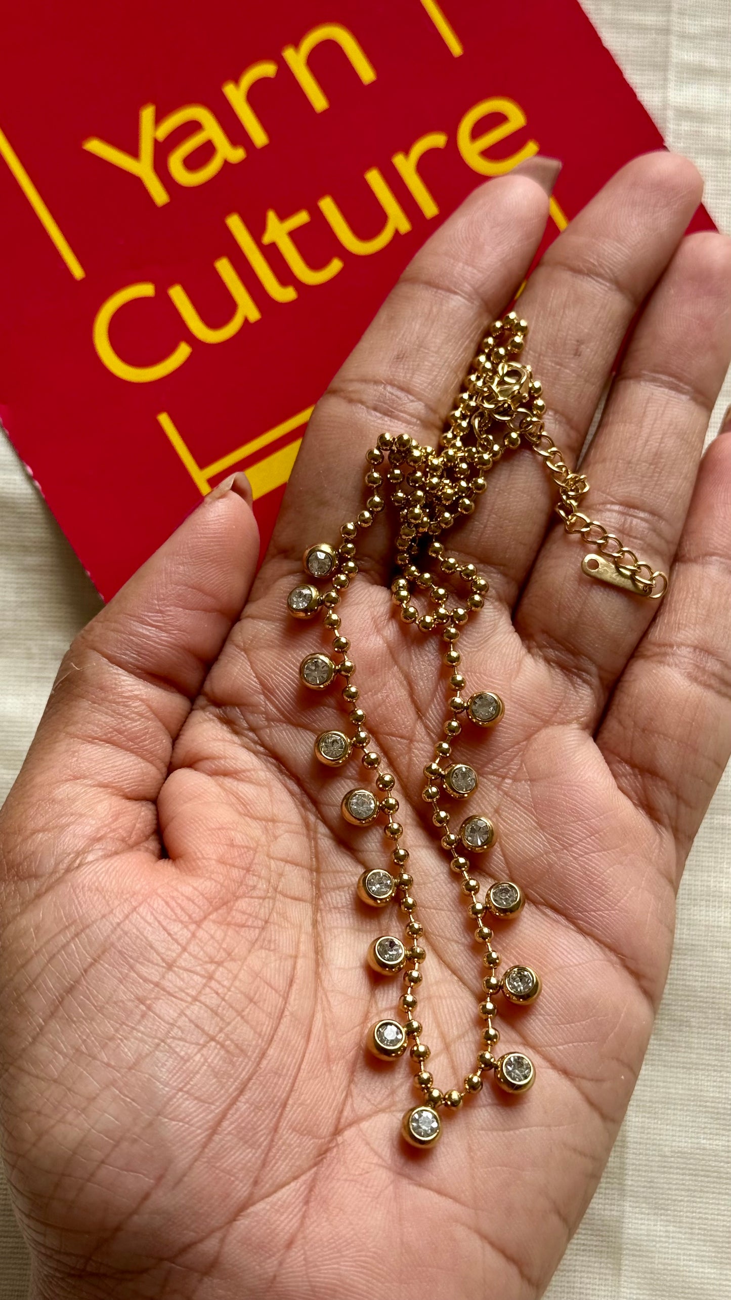 Gold plated chain, white multi stones - YCGPC407