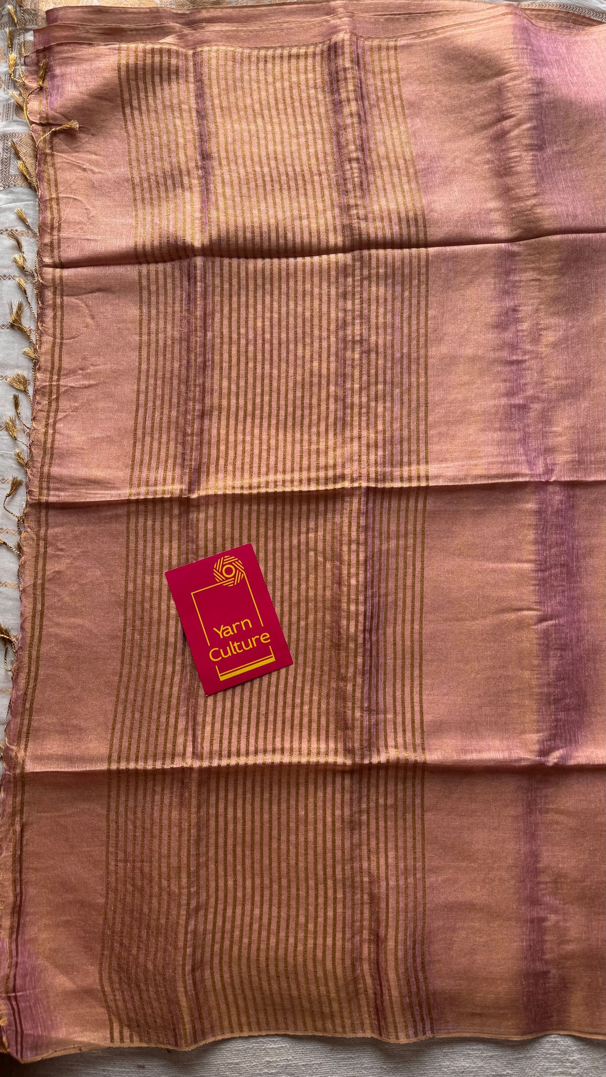 Baby pink with gold, dual tone metallic tissue linen saree - YCBCLTOC53