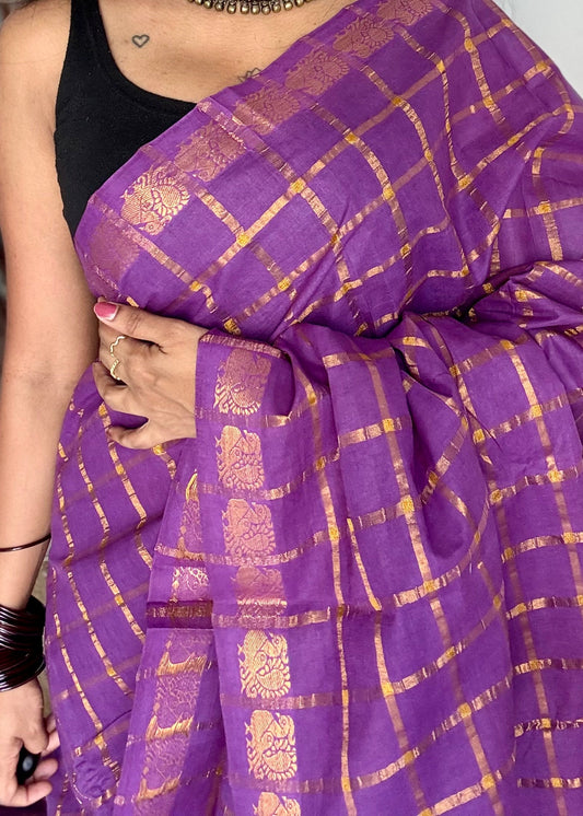 Purple pavithra kattam kattuchayam dyed madurai cotton saree - YCCOTNMSAP127