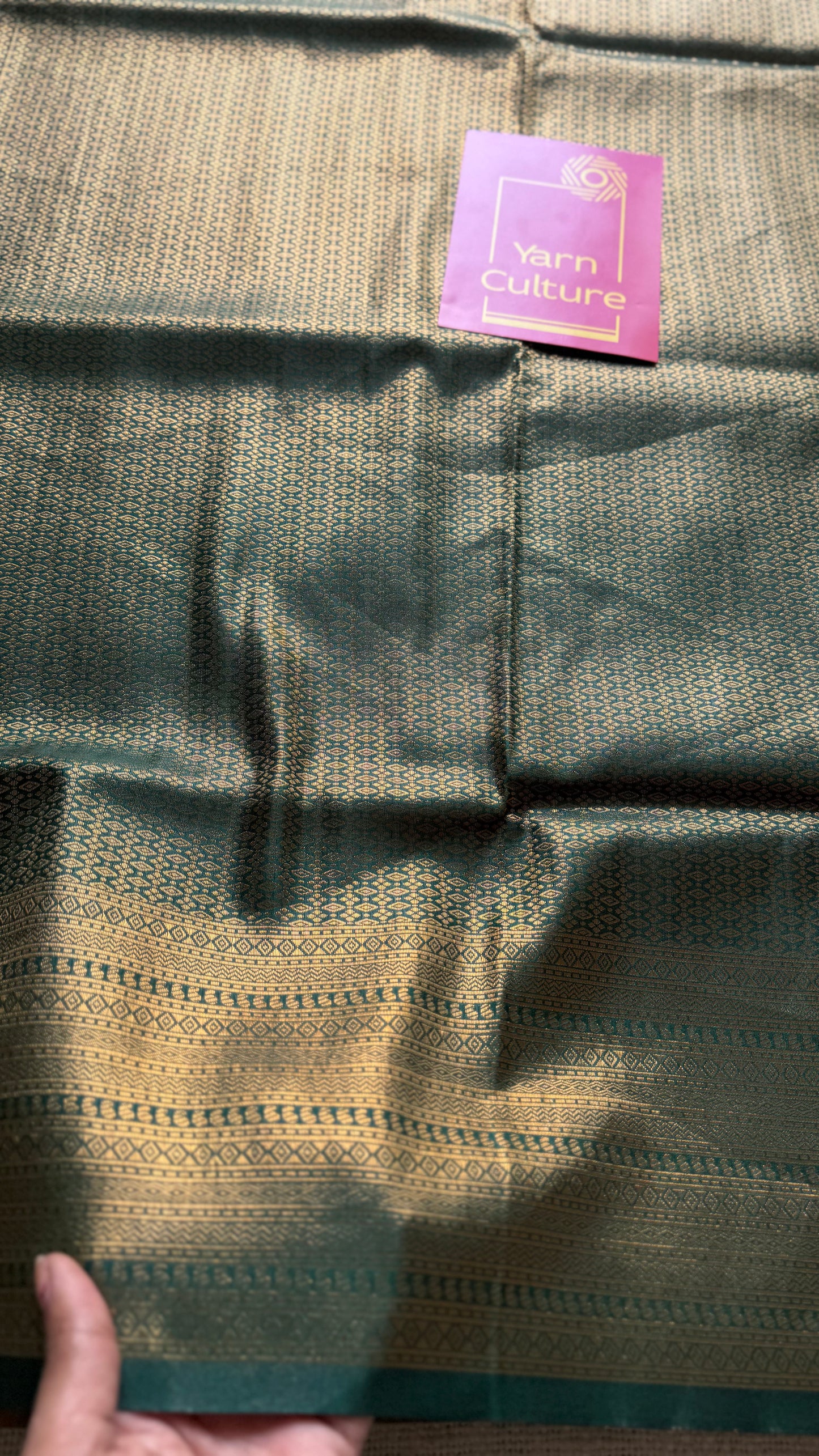Dark green, antique gold zari, semi -silk - YCDOSOCSS04
