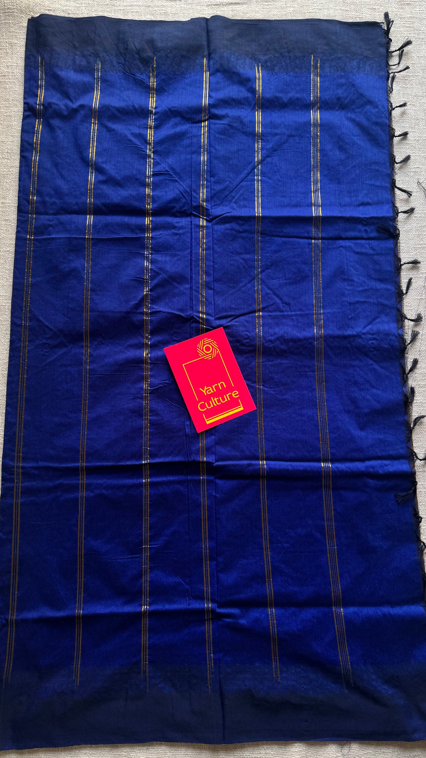 Turmeric yellow with blue contrast, temple border saree, cotton silk - YCCOTNTBFE57