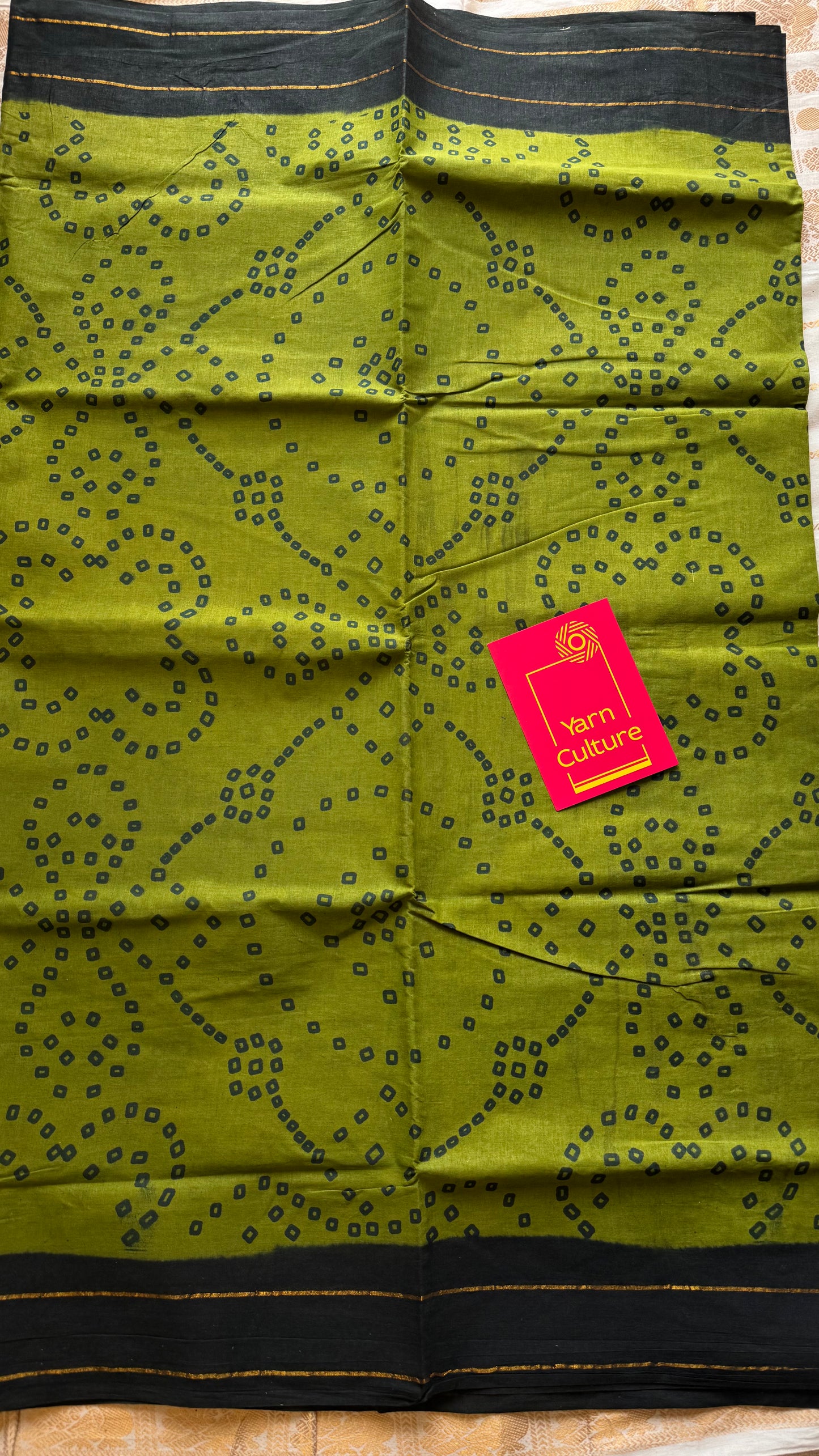 Green with black contrast, kattuchayam dyed madurai cotton saree - YCCOTNMA236