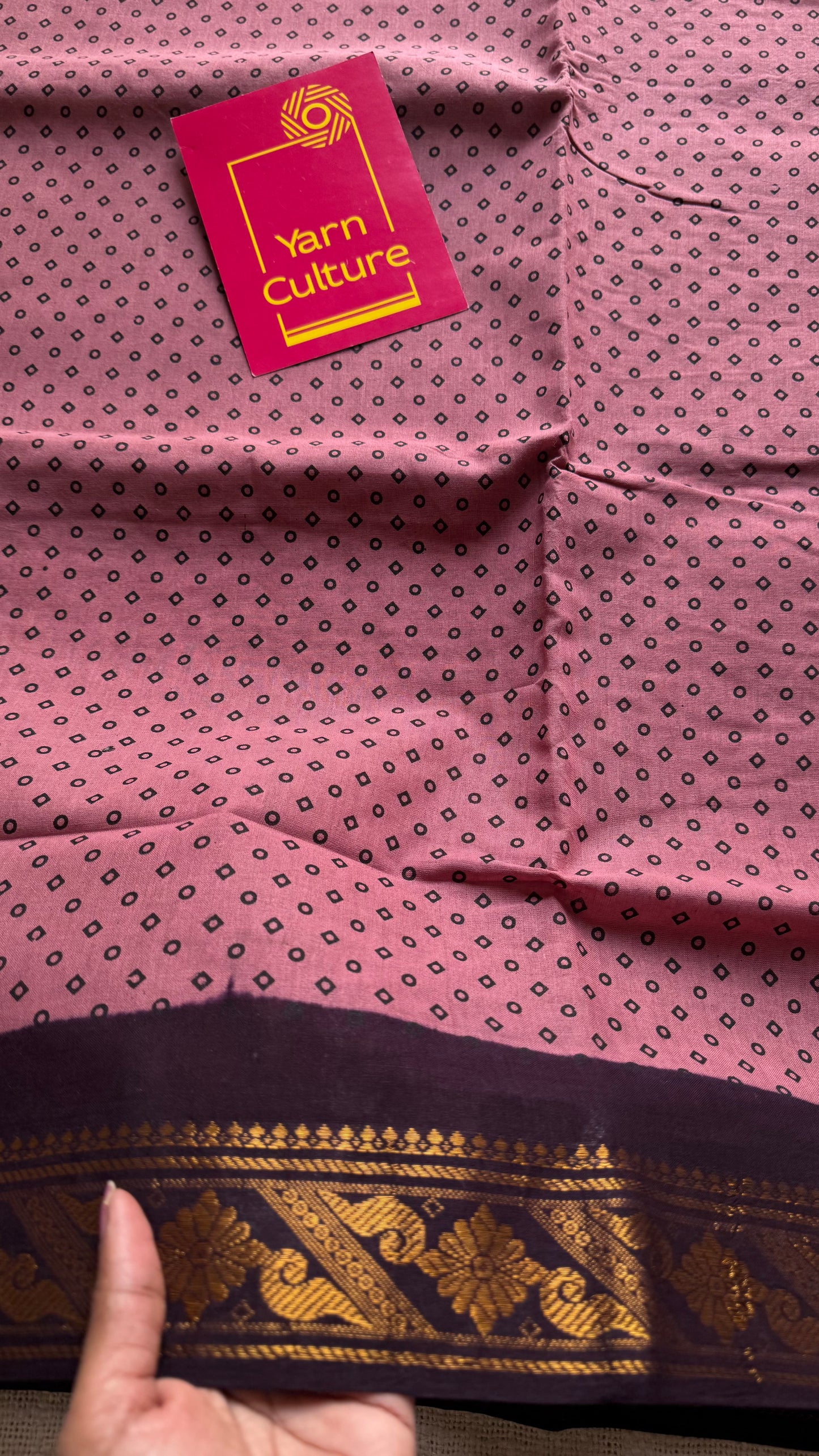 Dusty pink with purple brown, kattuchayam dyed madurai sungudi cotton saree - YCCOTNMSFE06