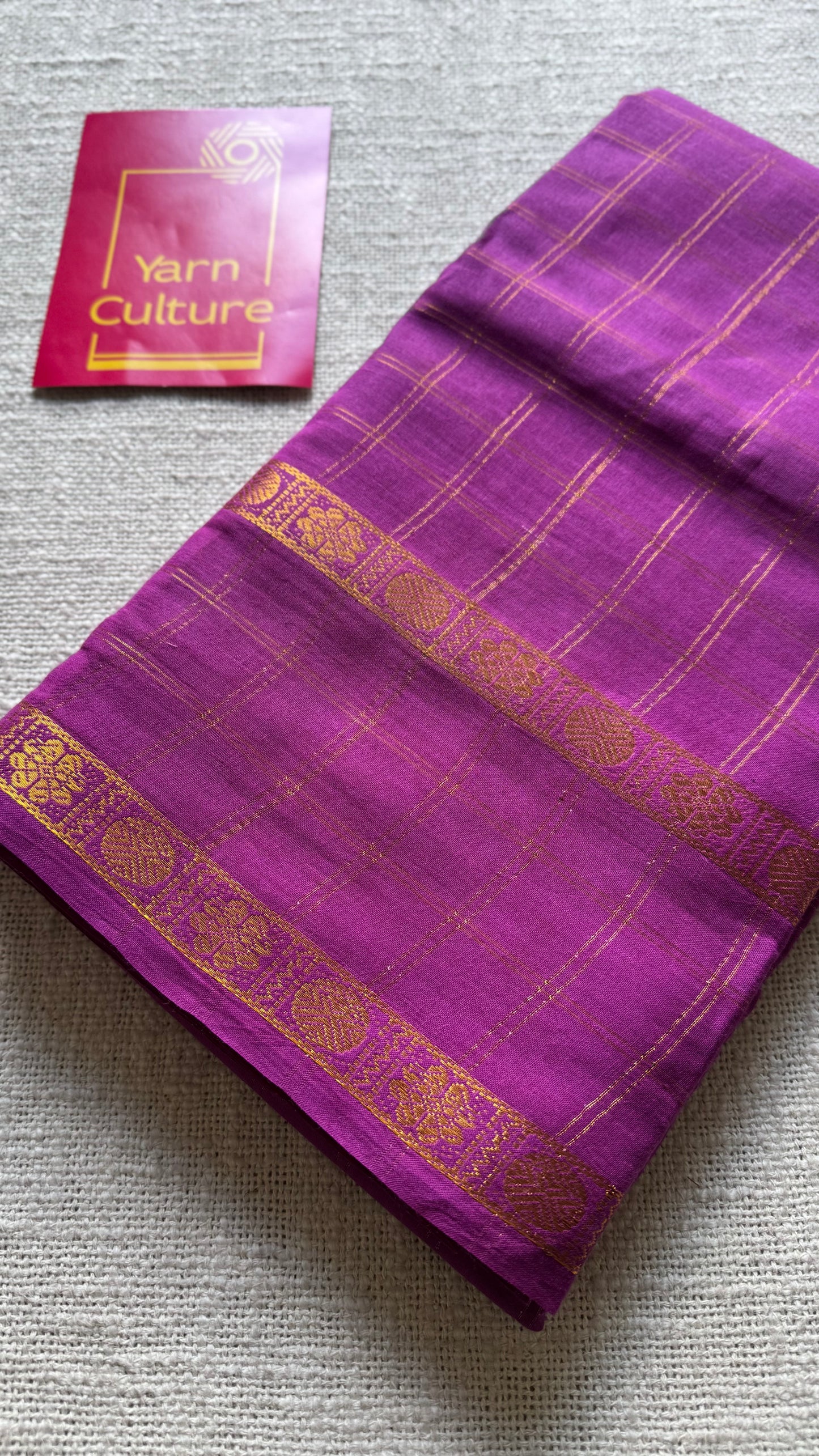 Purple pink adayar gold zari kattam, sungudi cotton - YCCOTNOCSC51