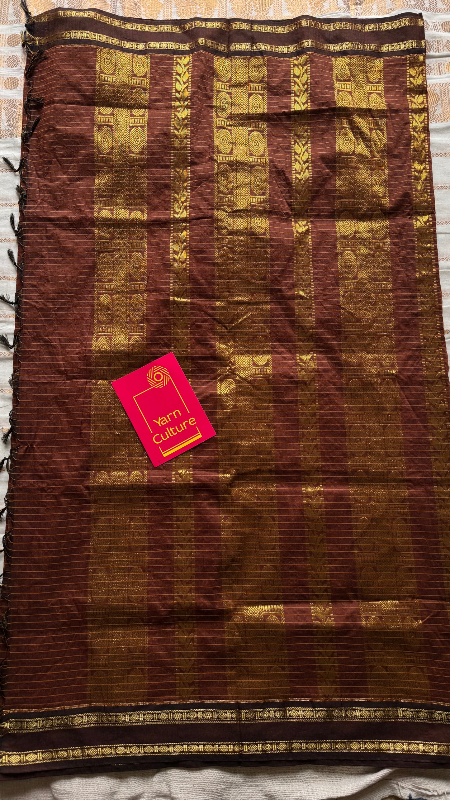 Brown, arani zari checks saree, cotton silk - YCCOTNAUG14