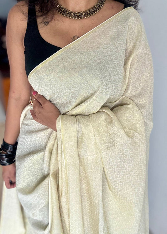 Ivory and gold brocade pattern in mul - YCBCFEJUBM09