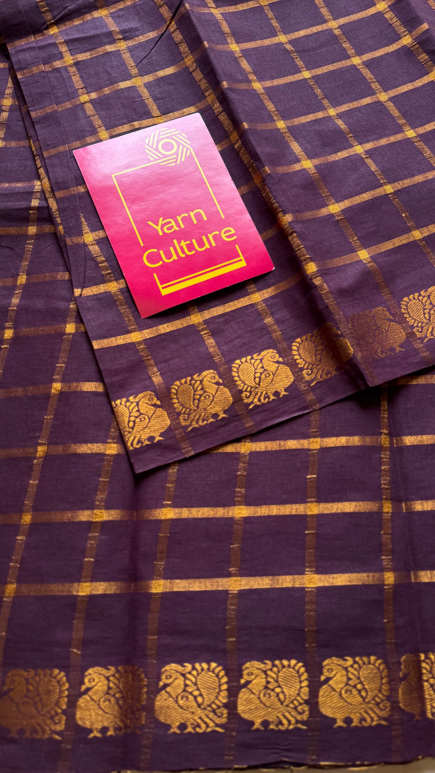 Purple brown pavithra kattam kattuchayam dyed madurai cotton saree - YCCOTNMSAP125
