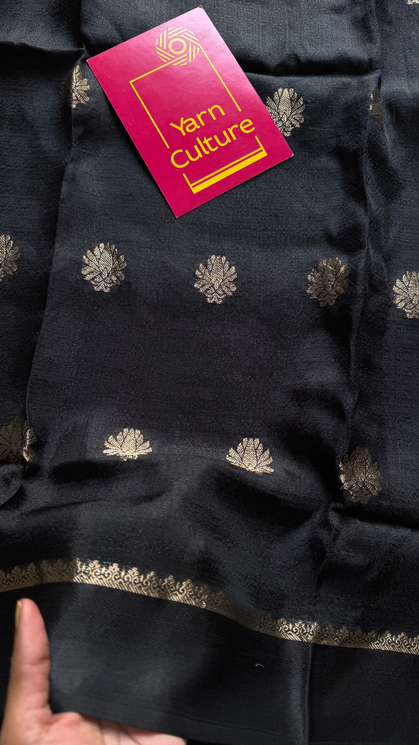 Black in viscose soft silk with satin border, jacquard zari motifs - YCDOSFE201