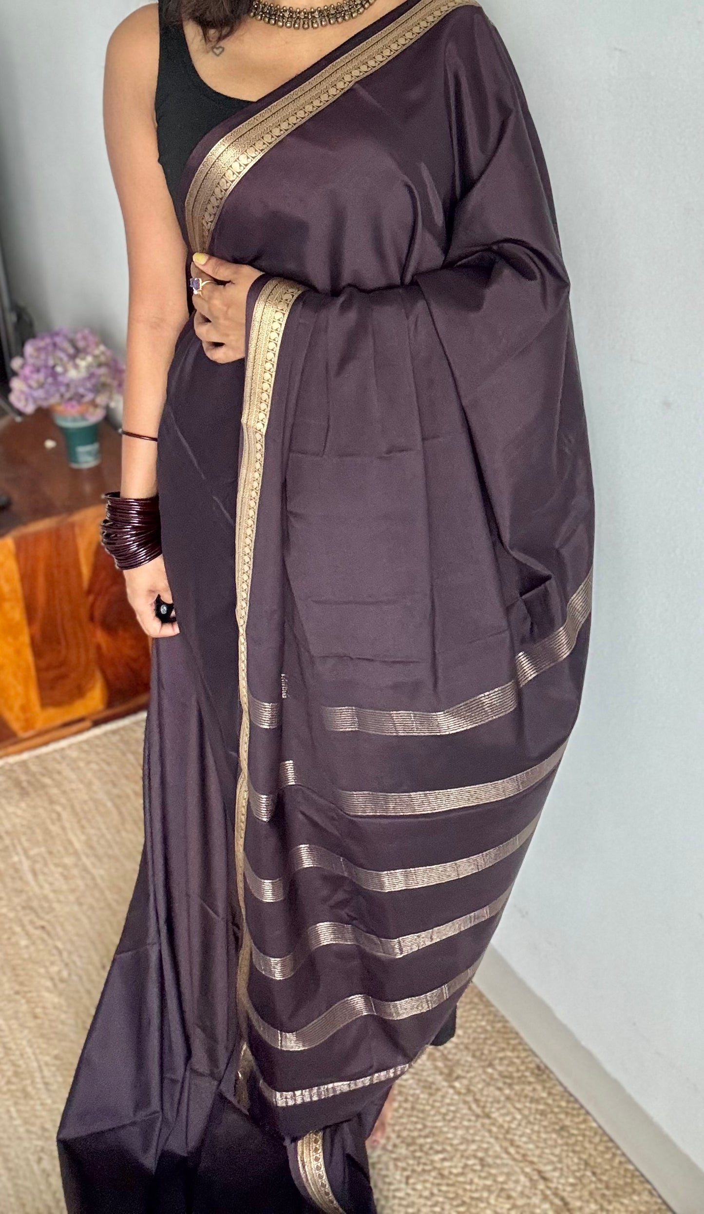 Brownish dark grey Mysore semi crepe silk saree - YCLOKFE234