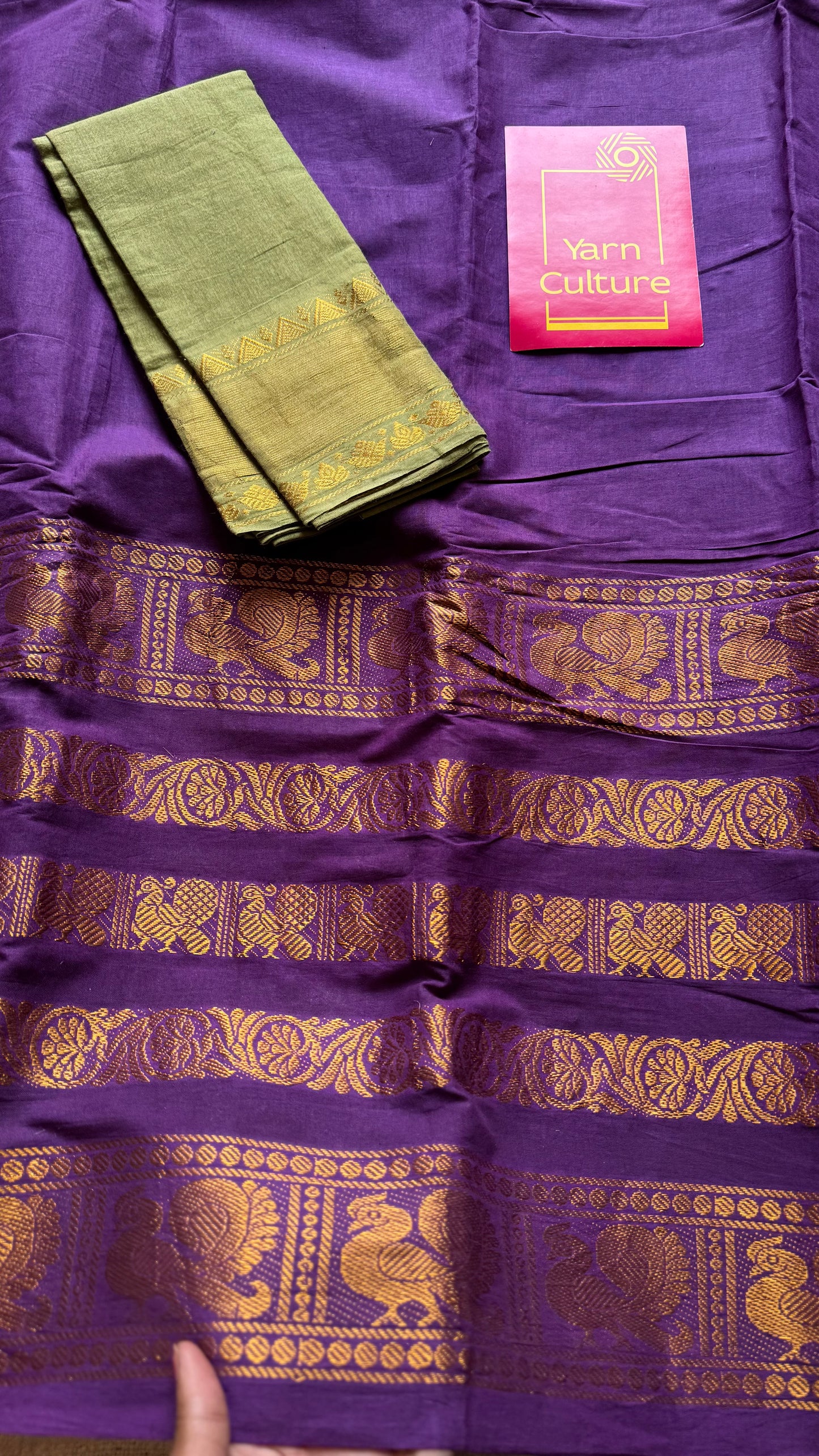 Purple long border sungudi, kattuchayam dyed madurai cotton - YCCOTNMSAP133