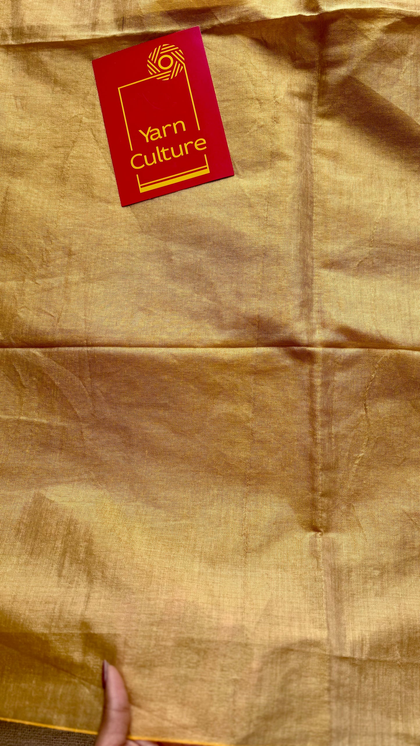 Plain gold mul tissue saree, striped pallu - YCIEON07