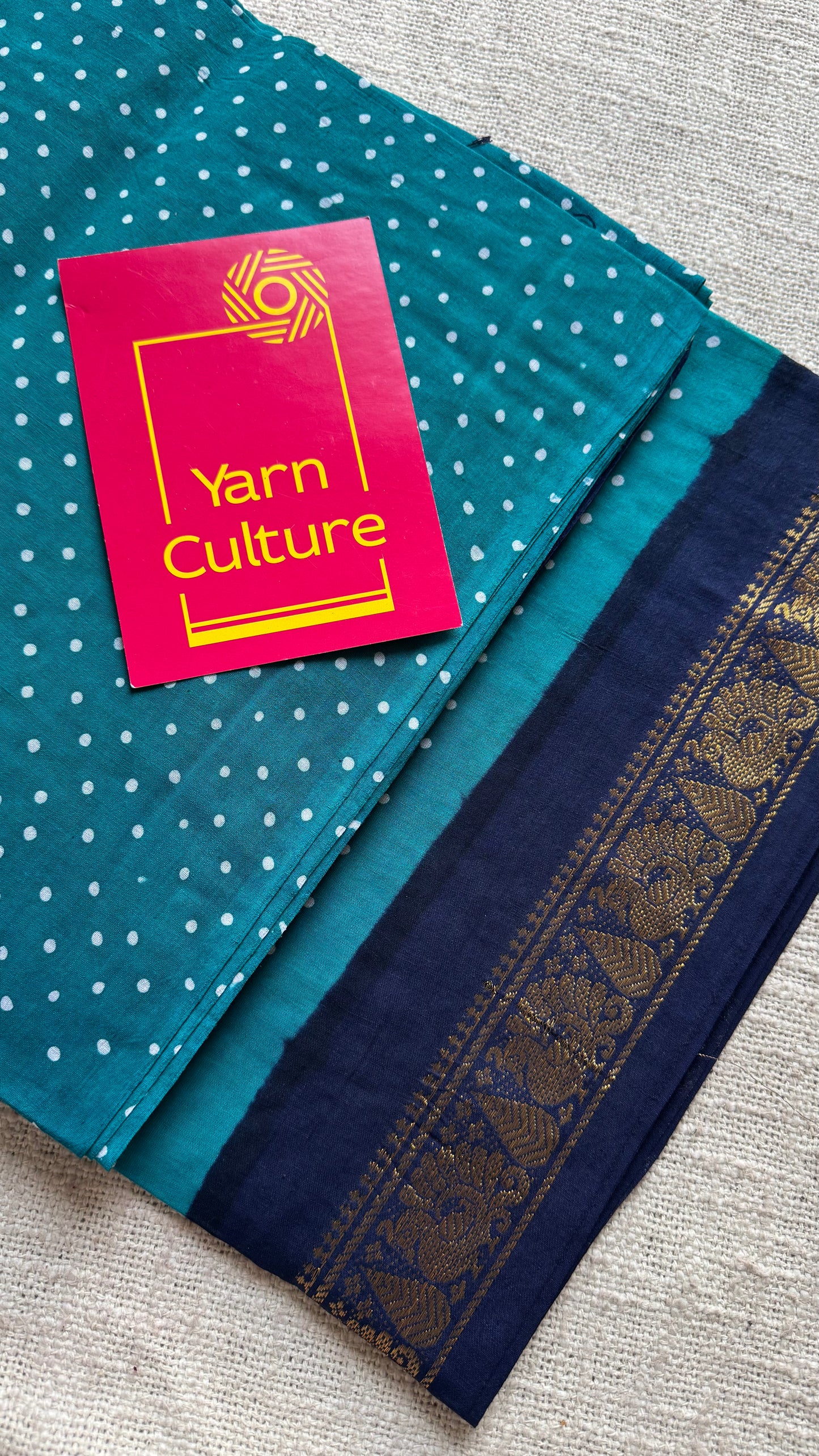 Turquoise blue with navy blue, kattuchayam dyed madurai sungudi cotton saree - YCCOTNMSFE05