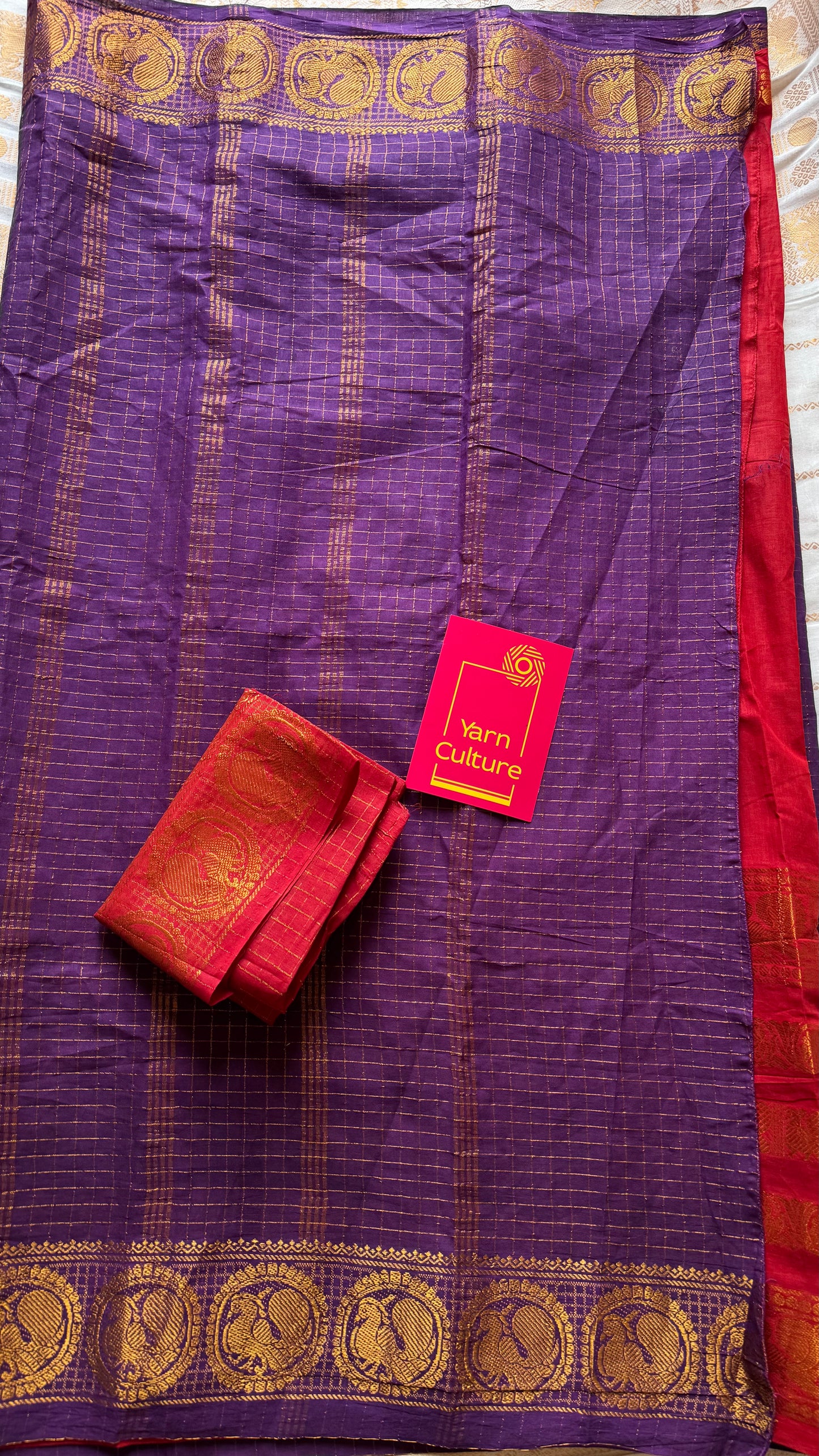 Purple and chilli red, sungudi cotton half-half saree - YCCOTNIDMA308