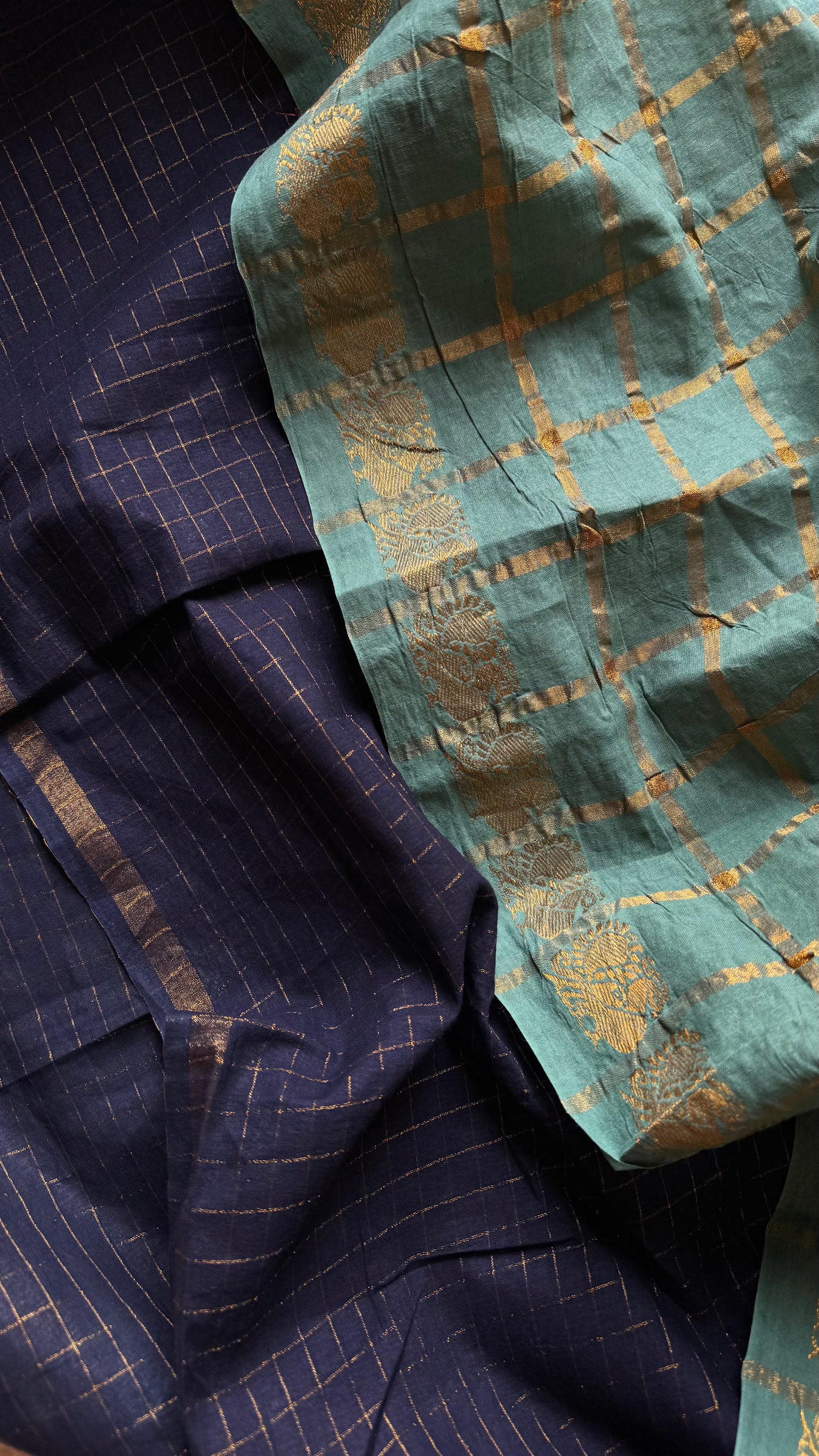 Mint green with black, sungudi cotton half-half saree - YCCOTNIDMA293