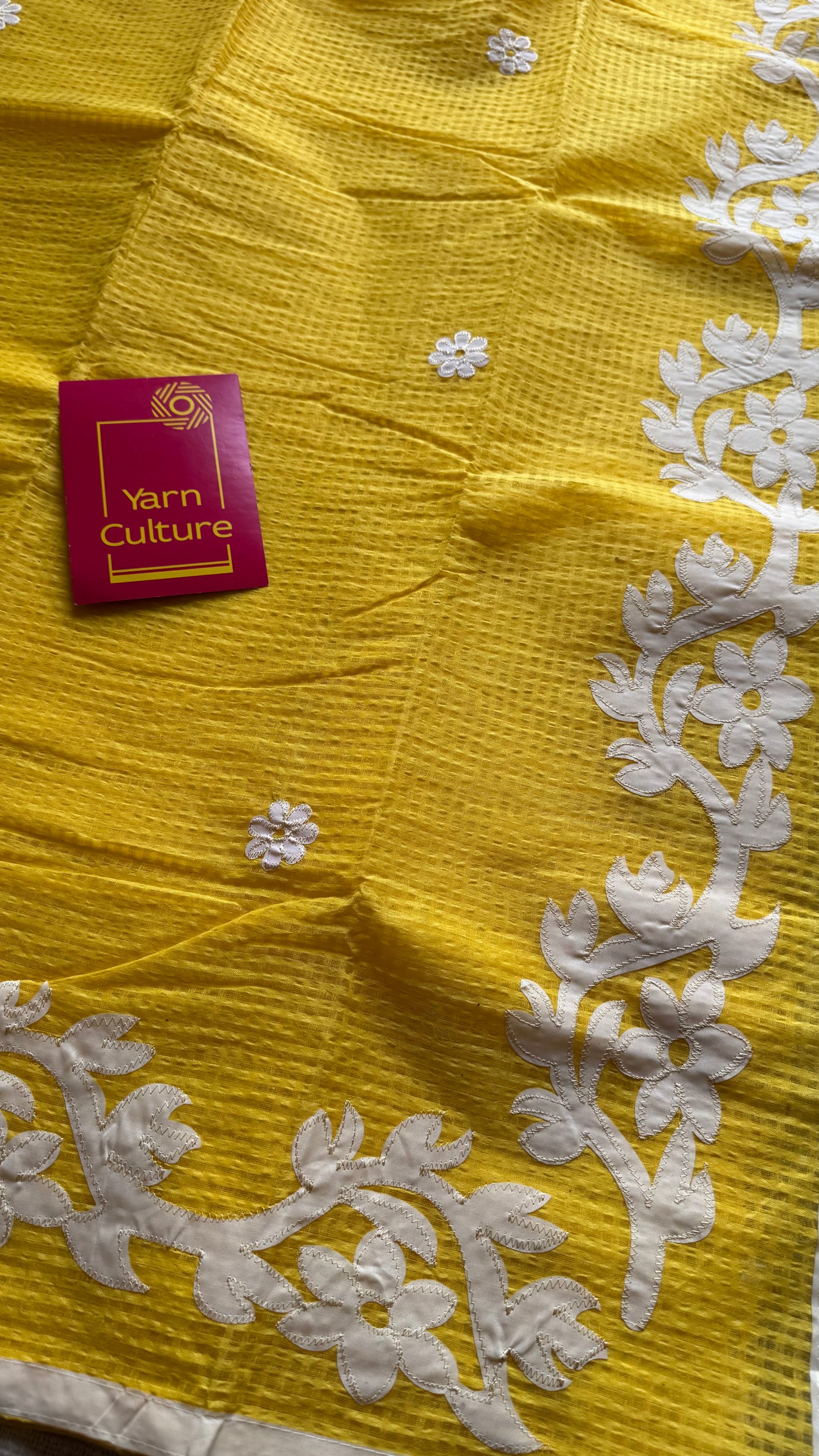 Aam Ras - yellow kota saree with white floral cut work - YCTORKDAP16