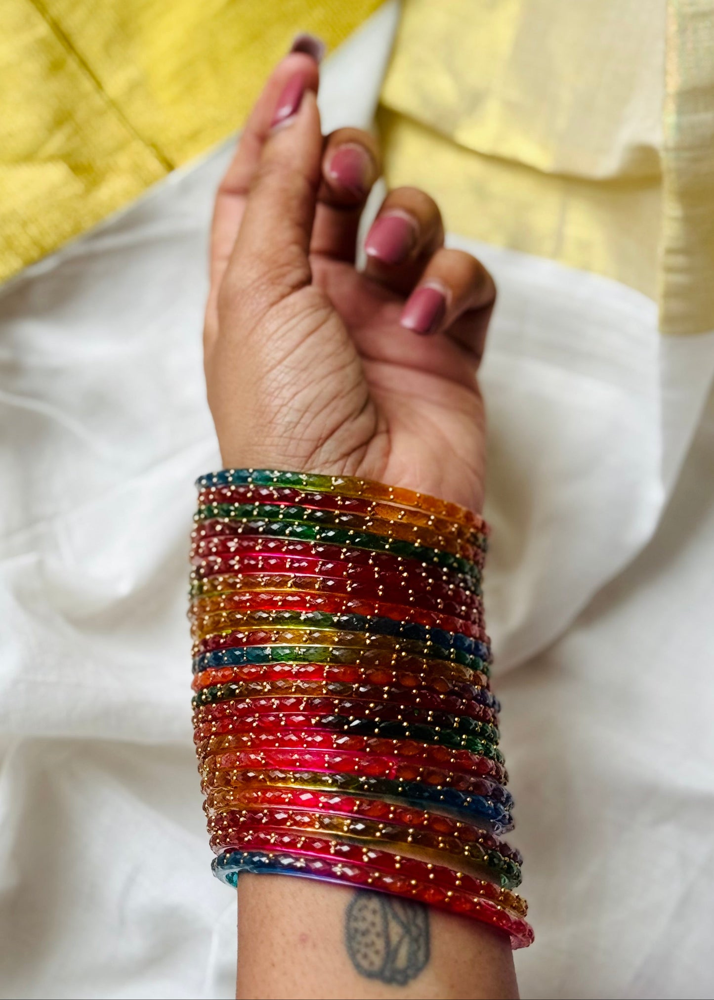 Multicolour raindrop bangles, set of 22, size 2.4 - YCBANGL852