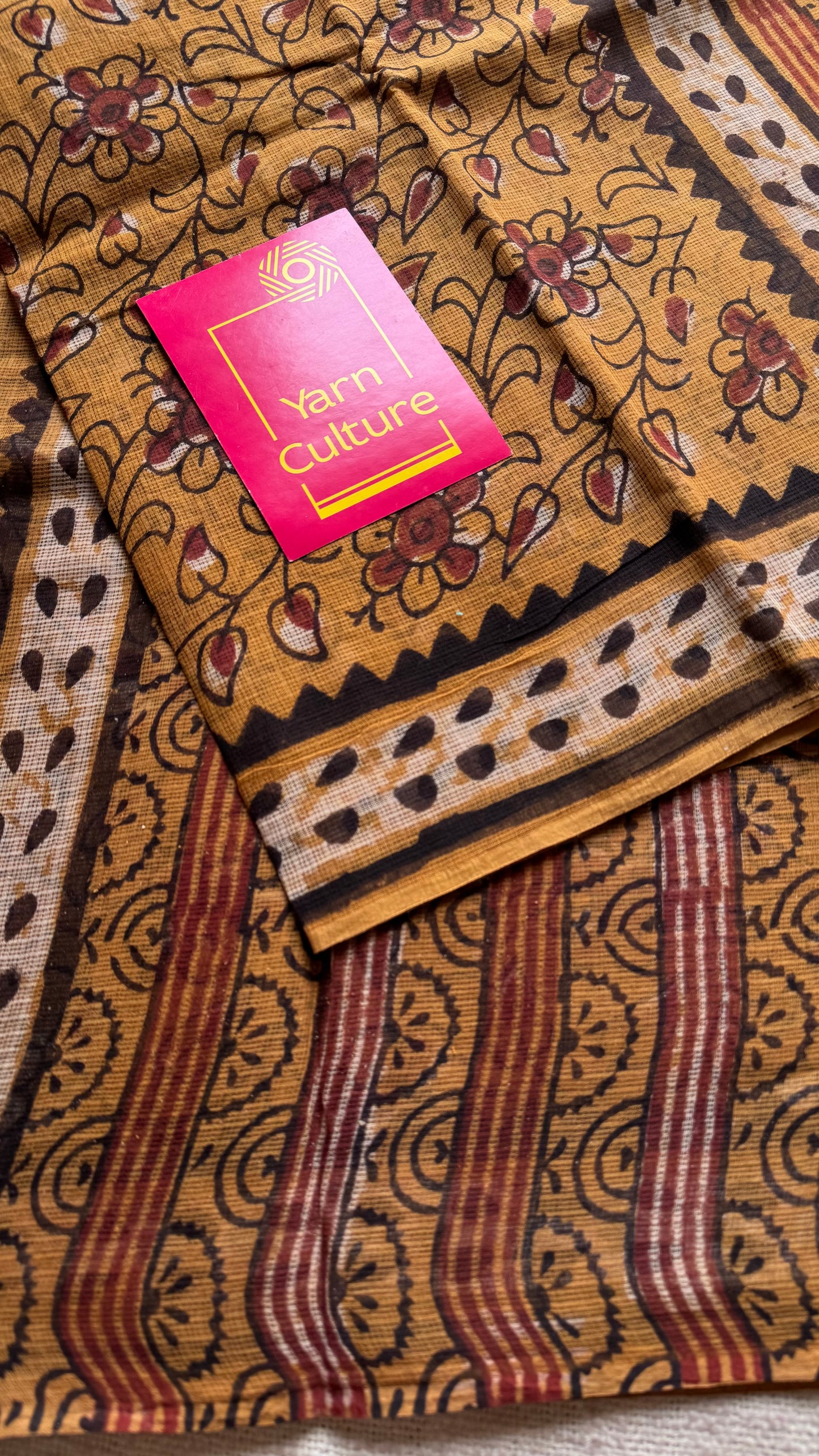 Orange Drama - light orange with brown floral kota doria saree - YCTORKDAP03