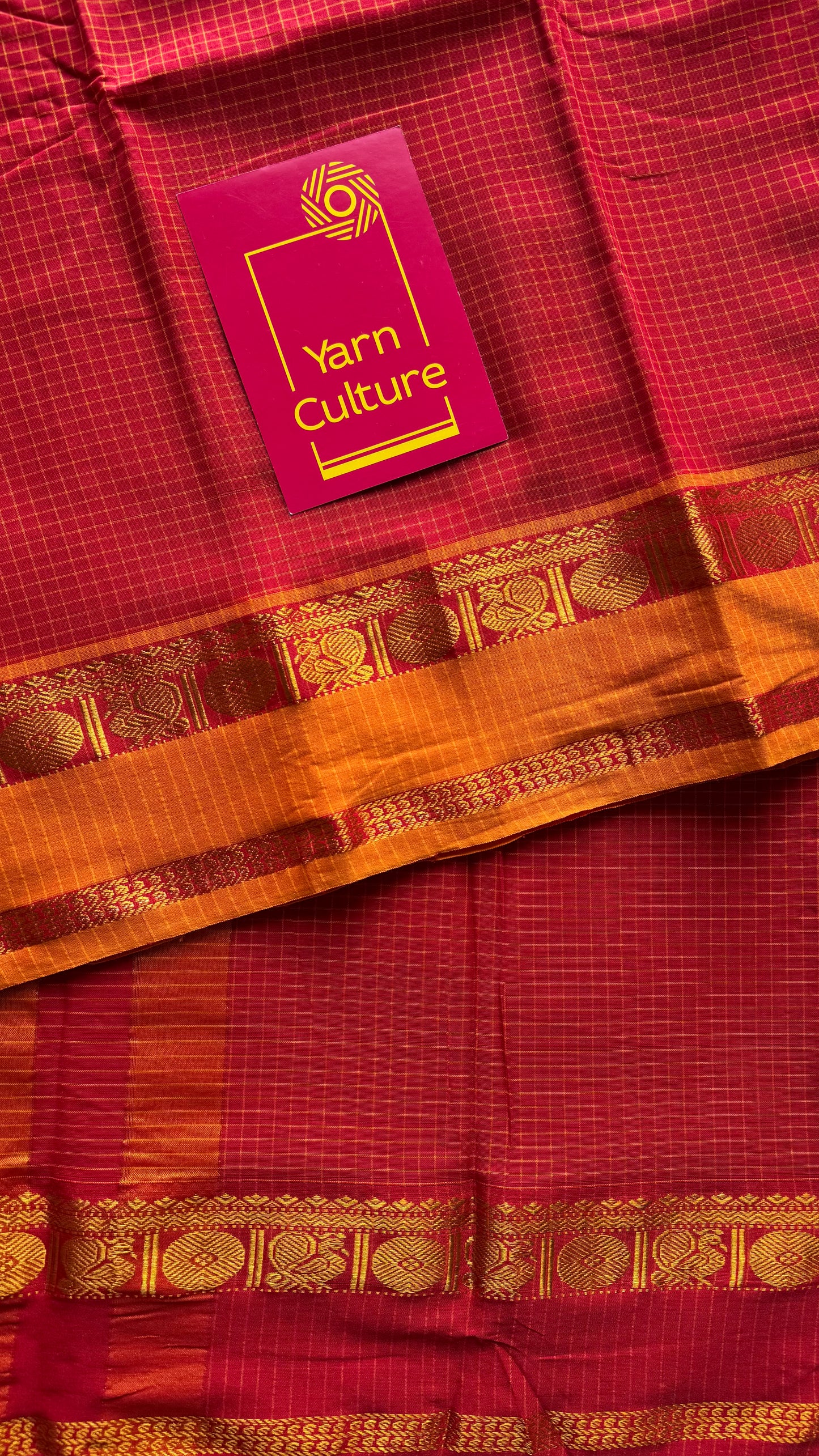 Red checks with red and yellow ganga jamuna borders, premium narayanpet soft cotton - YCWOTDNPJA158