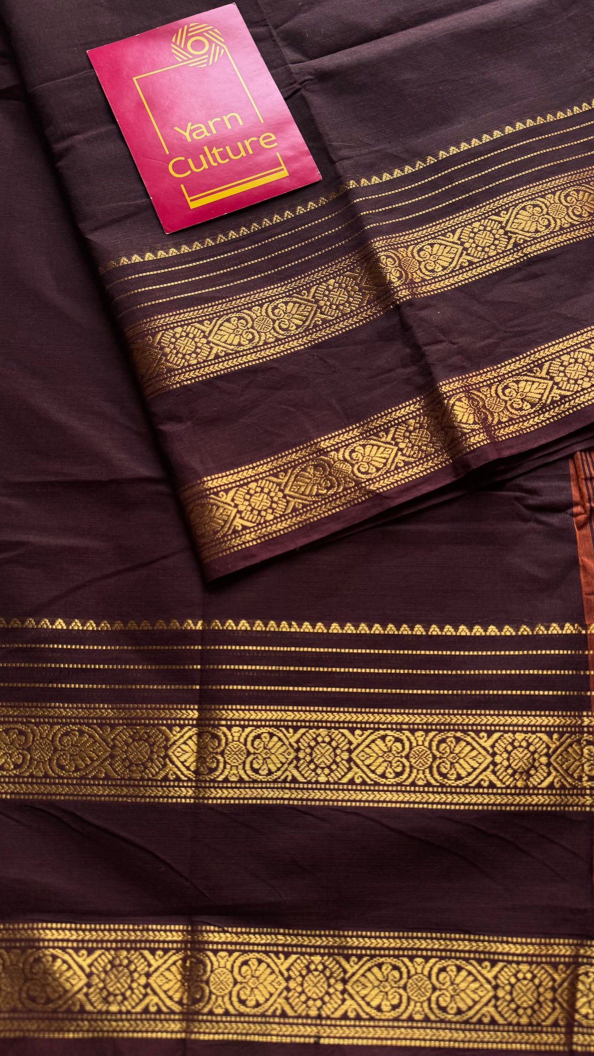Purple brown with gap zari border, kanchi cotton saree - YCCOTNCCOC121