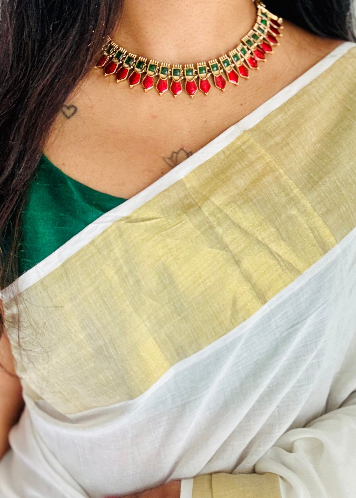 Red nagapadam neckpiece, with earrings - YCGPNP756