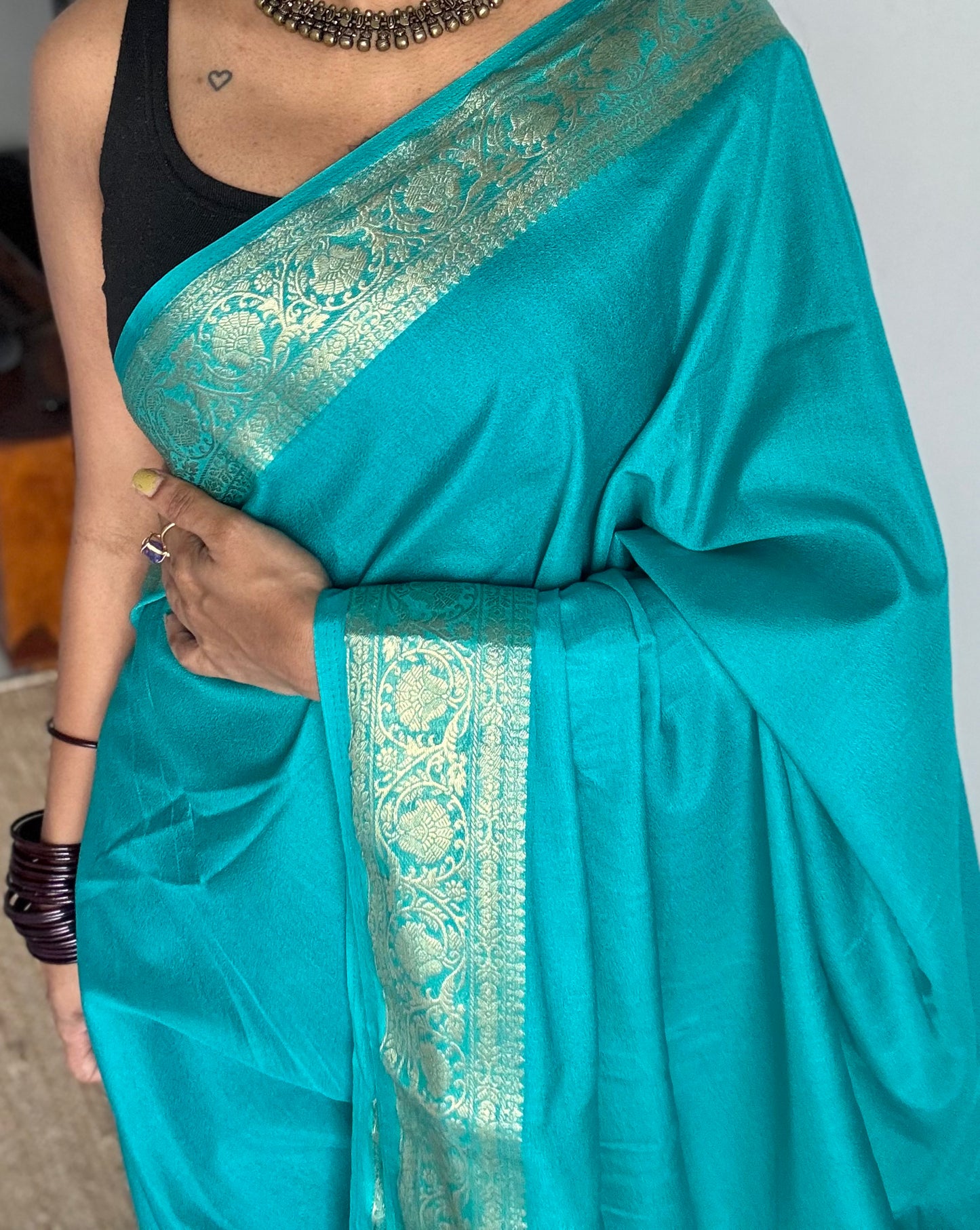 Turquoise Mysore semi crepe silk saree - YCLOKFE241