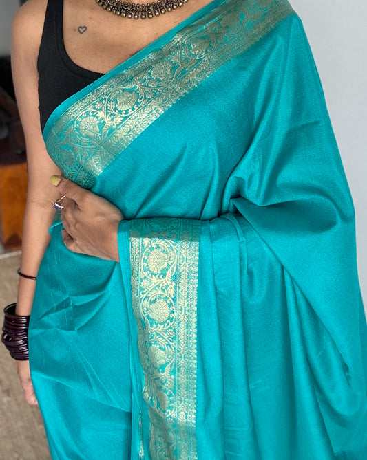 Turquoise Mysore semi crepe silk saree - YCLOKFE241