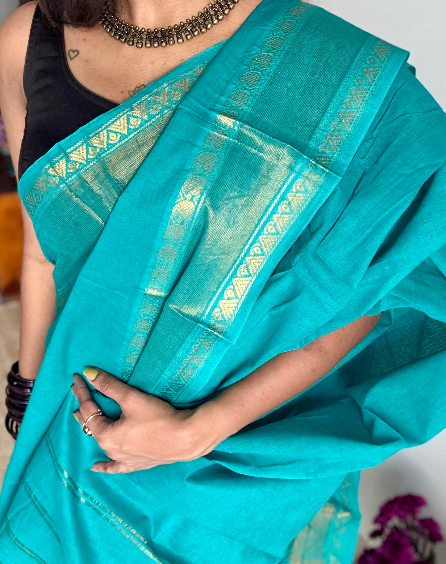 Turquoise kattuchayam dyed madurai soft cotton - YCCOTNSUDE138