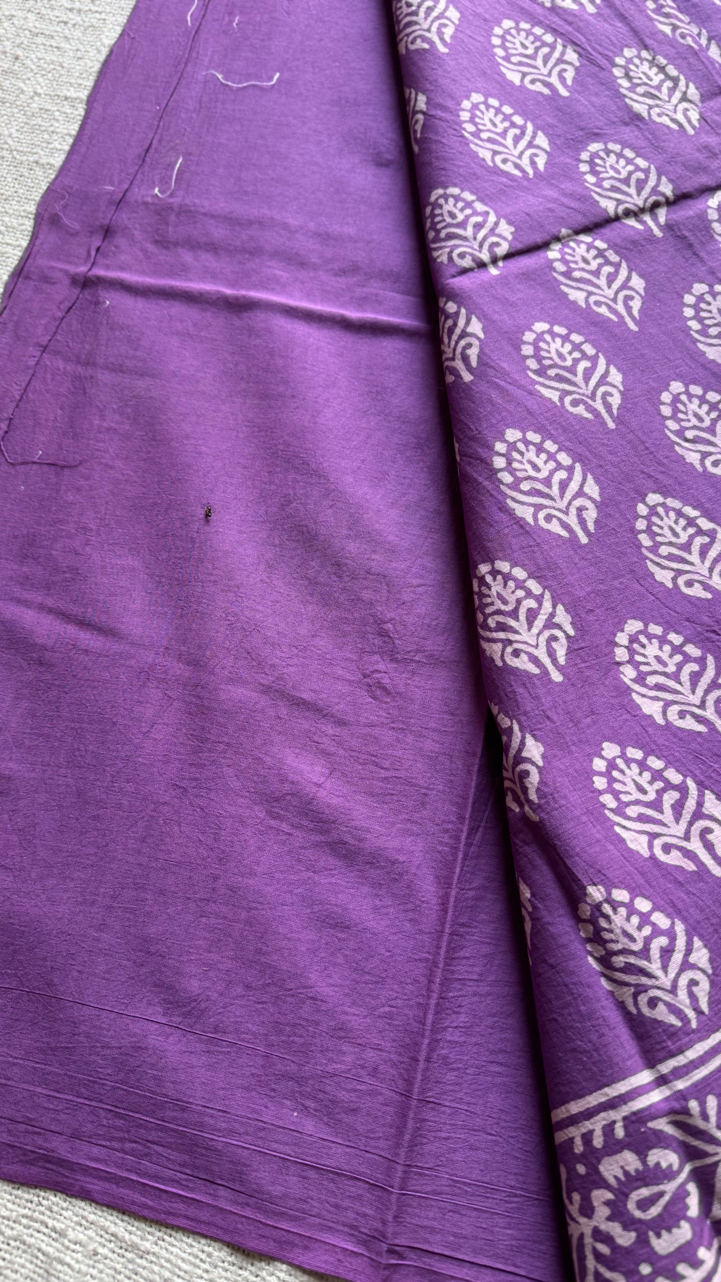 Purple with off white floral block printed soft cotton saree - YCTORCMA17